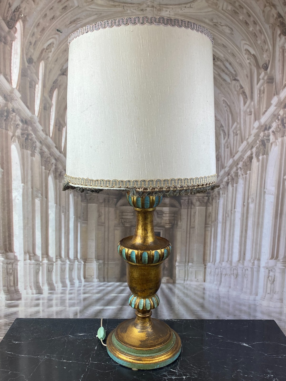 VINTAGE TISCHLAMPE BAROCK STIL FUSS AUS HOLZ MASSIV GEFASST