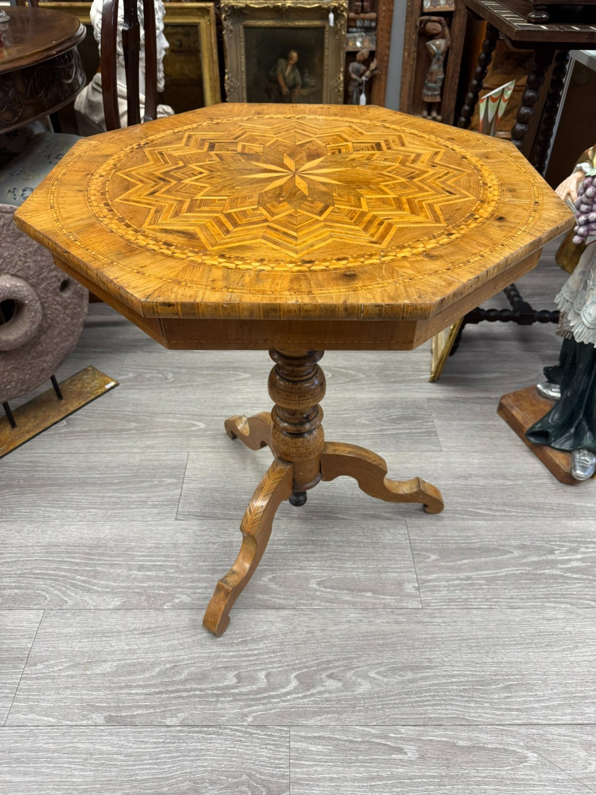 ANTIKER BEISTELLTISCH SCHACHTISCH ITALIEN 19 TES JHDT KOMPLETT INTARSIERT