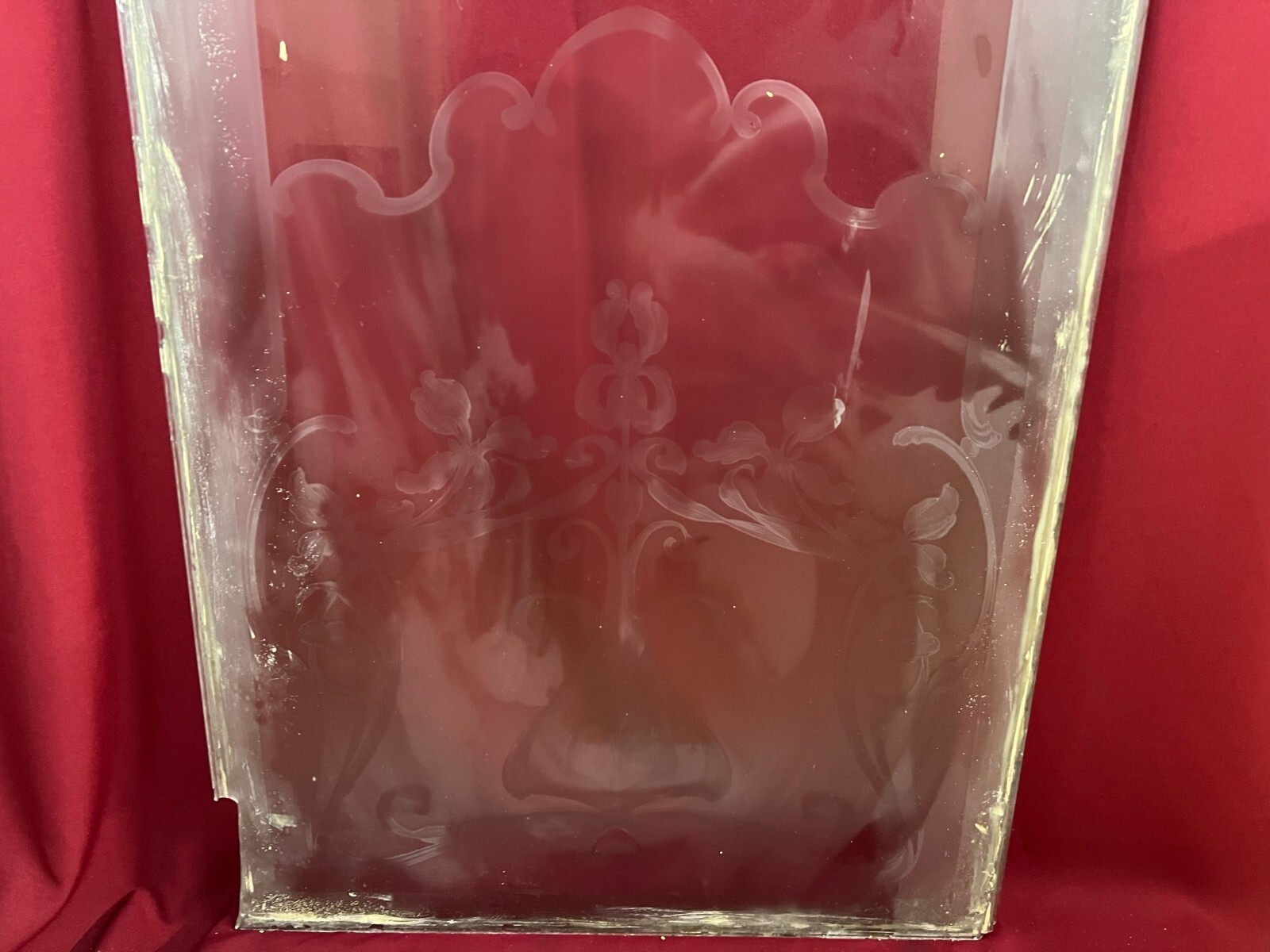 ANTIKE GLASSCHEIBE JUGENDSTIL ORIGINAL UM 1910 GIRLANDEN 75,6x0,6x142,7cm CHIP – Bild 12