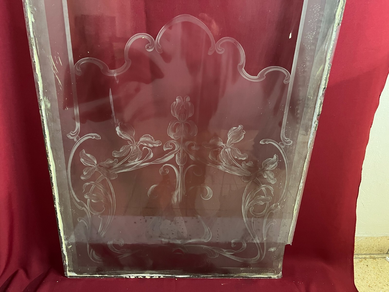 ANTIKE GLASSCHEIBE JUGENDSTIL ORIGINAL UM 1910 GIRLANDEN 75,6x0,6x142,7cm CHIP – Bild 14