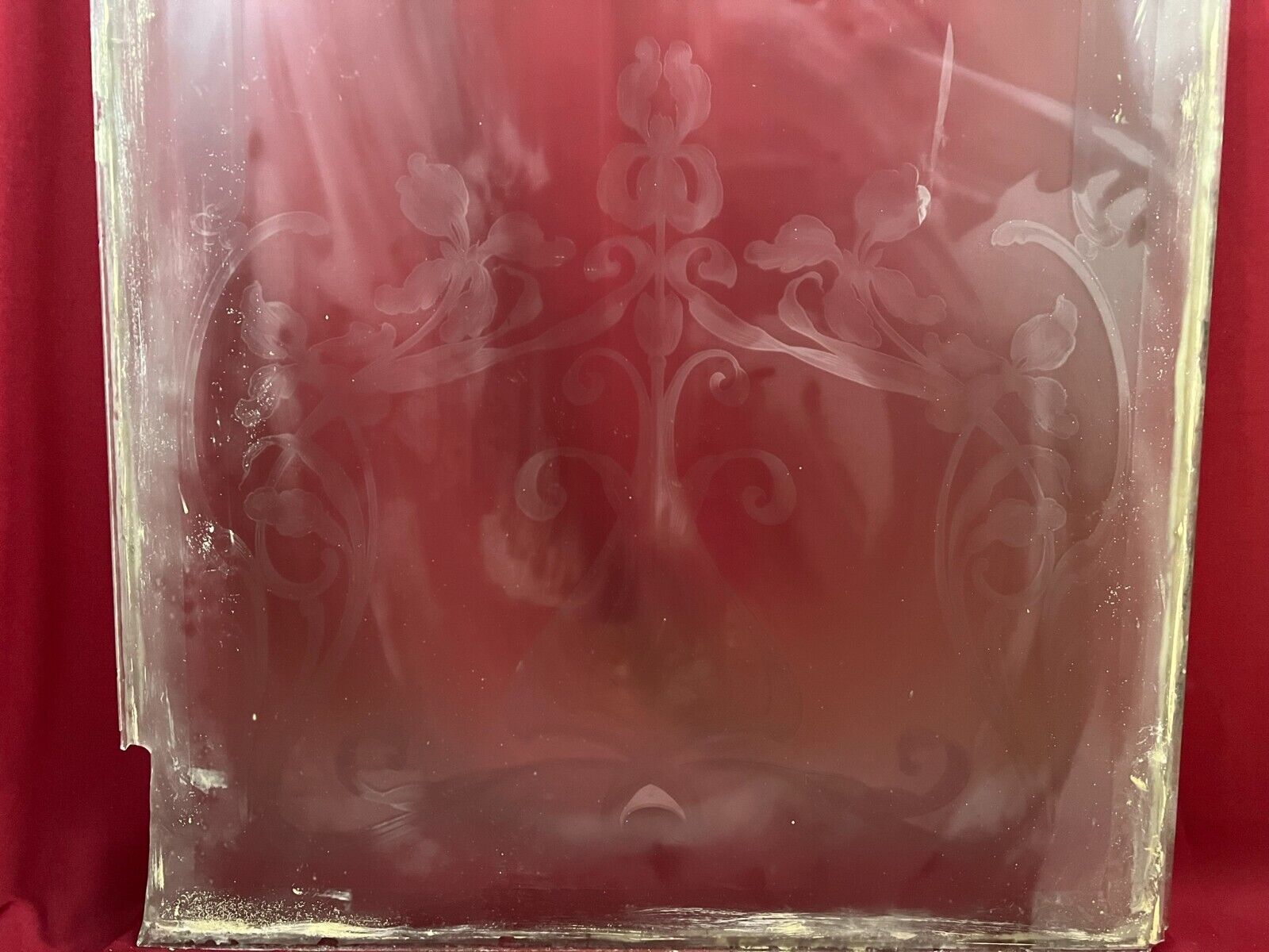 ANTIKE GLASSCHEIBE JUGENDSTIL ORIGINAL UM 1910 GIRLANDEN 75,6x0,6x142,7cm CHIP – Bild 6