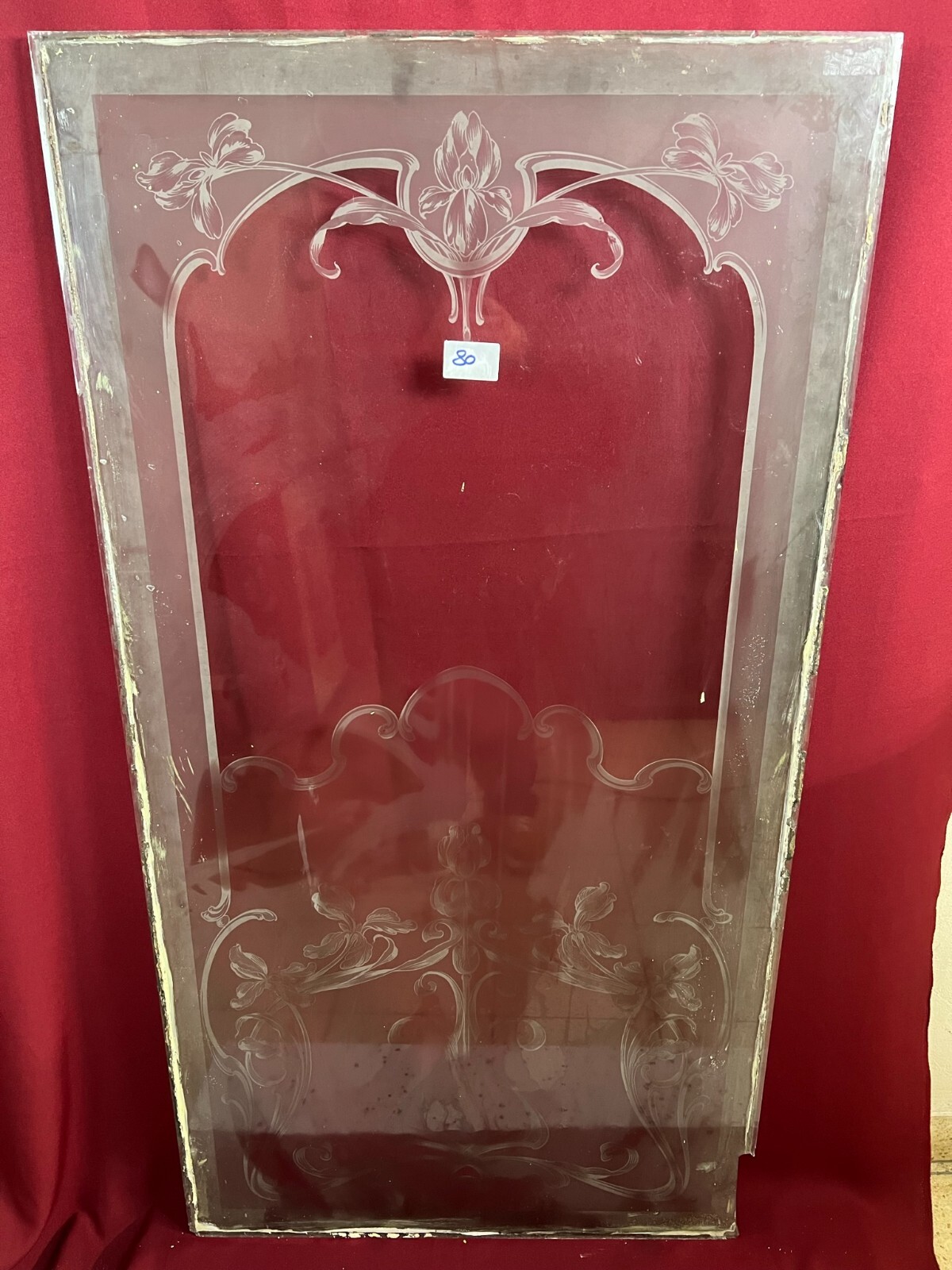 ANTIKE GLASSCHEIBE JUGENDSTIL ORIGINAL UM 1910 GIRLANDEN 75,6x0,6x142,7cm CHIP