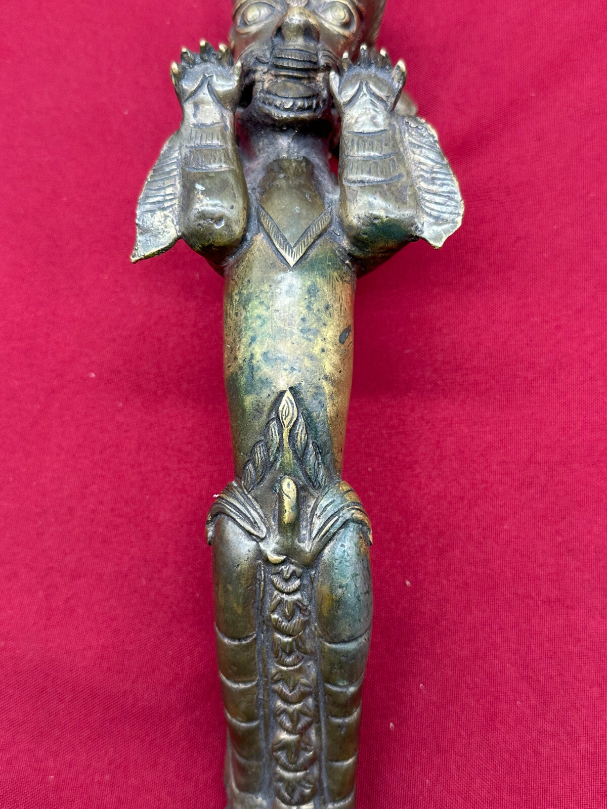 GROSSER CHINA NEPAL TIBET TÜRGRIFF UM 1900 DRACHE AUS GELBGUSS – Bild 4