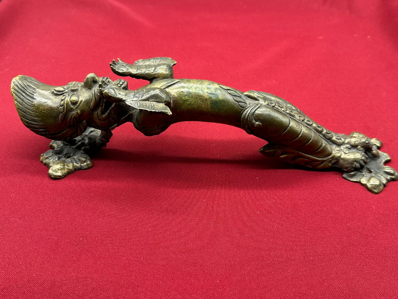 GROSSER CHINA NEPAL TIBET TÜRGRIFF UM 1900 DRACHE AUS GELBGUSS – Bild 7