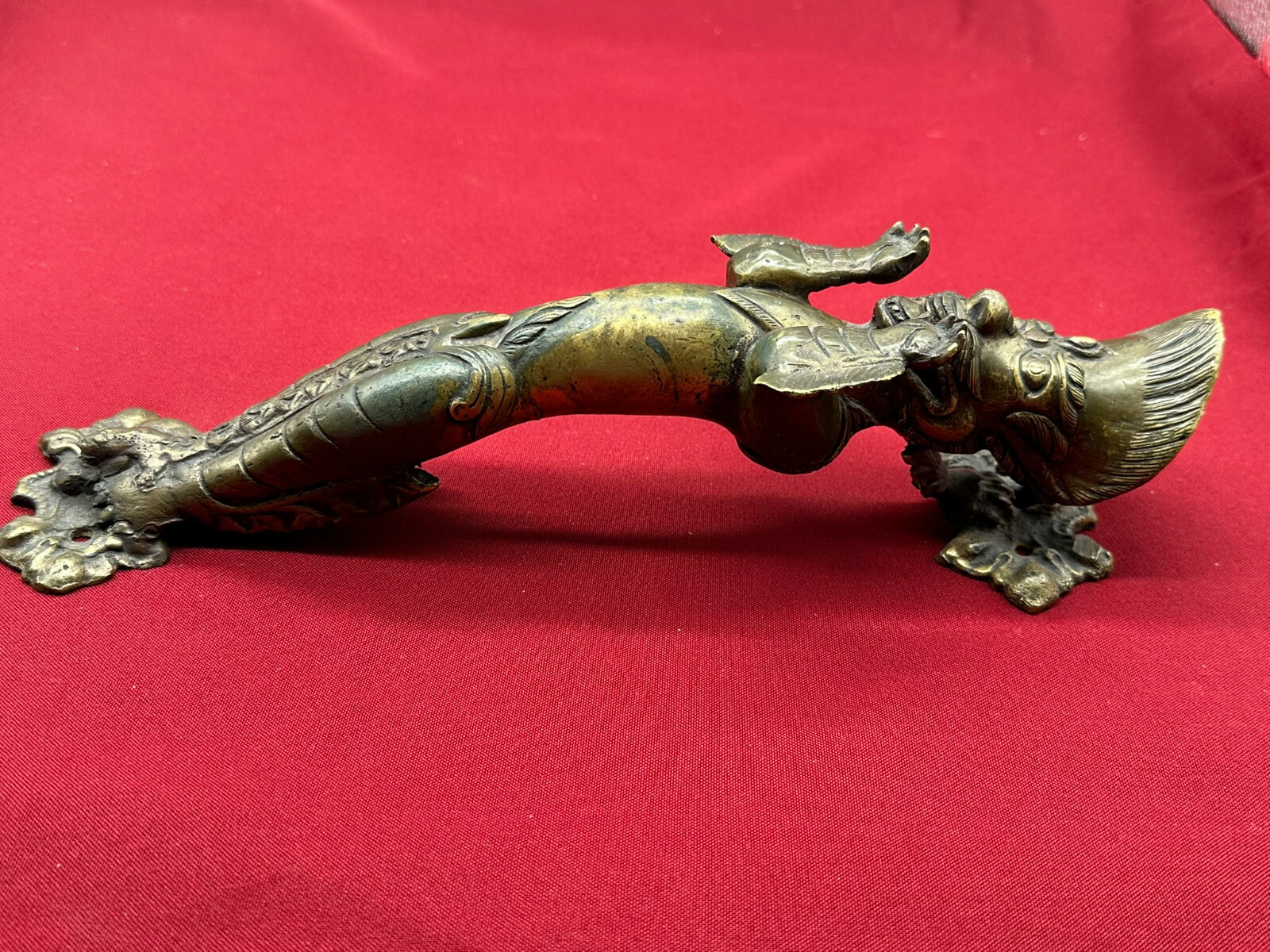 GROSSER CHINA NEPAL TIBET TÜRGRIFF UM 1900 DRACHE AUS GELBGUSS – Bild 8