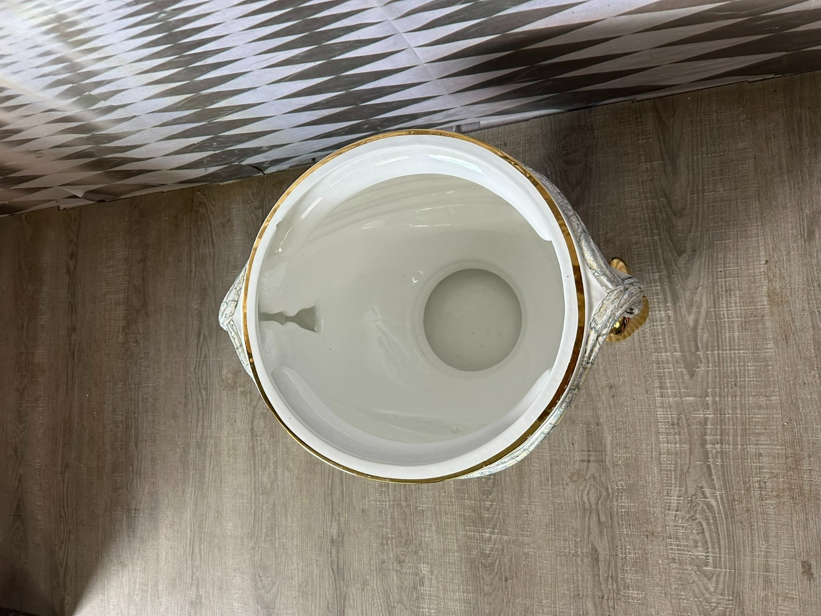 GROSSER BLUMENTOPF CACHEPOT AUS KERAMIK MARMORIERUNG VERGOLDUNG – Bild 6