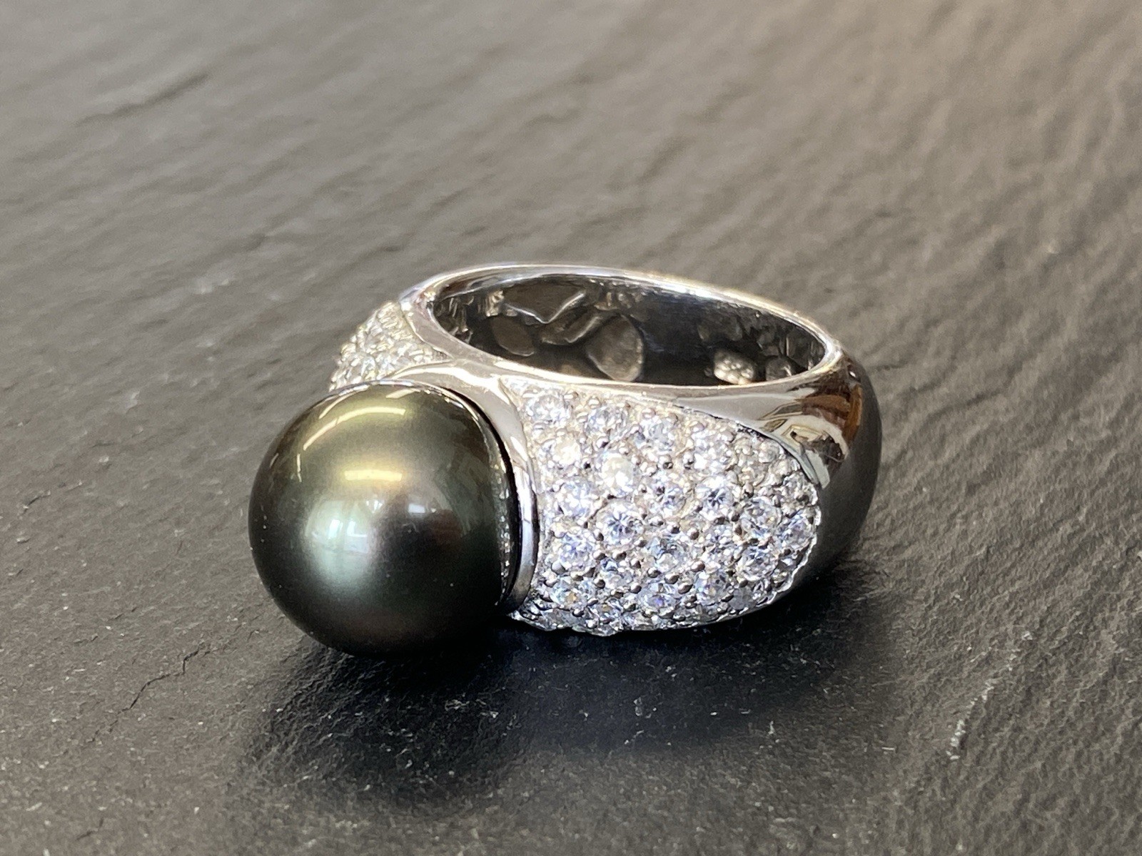 RING 925 STERLING SILBER GLASSTEINE GLAS KUNSTPERLE PERLE GRÖSSE 57