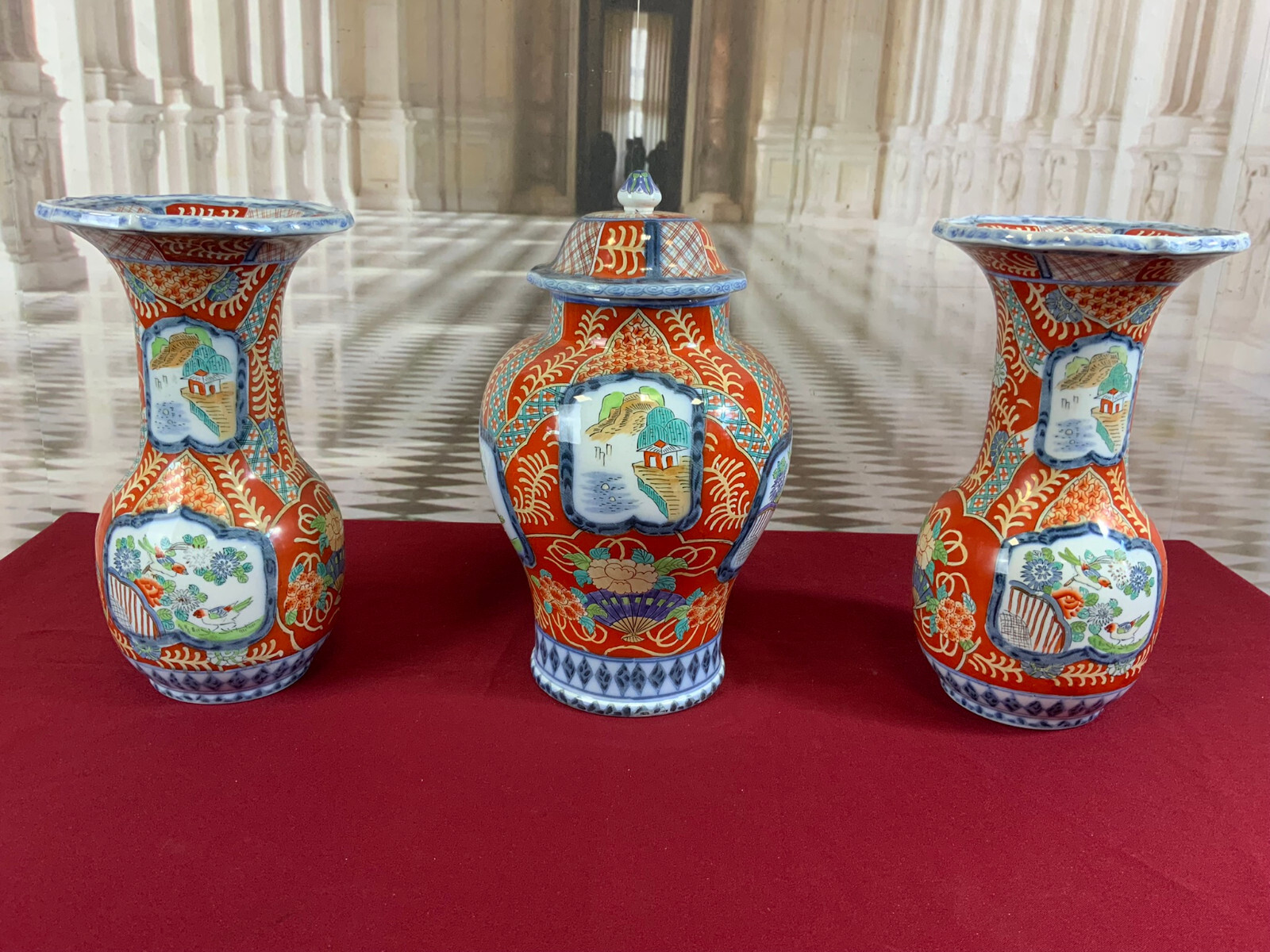 3x PRUNKVASE SET PORZELLAN VASEN IMARI STIL TOP ZUSTAND
