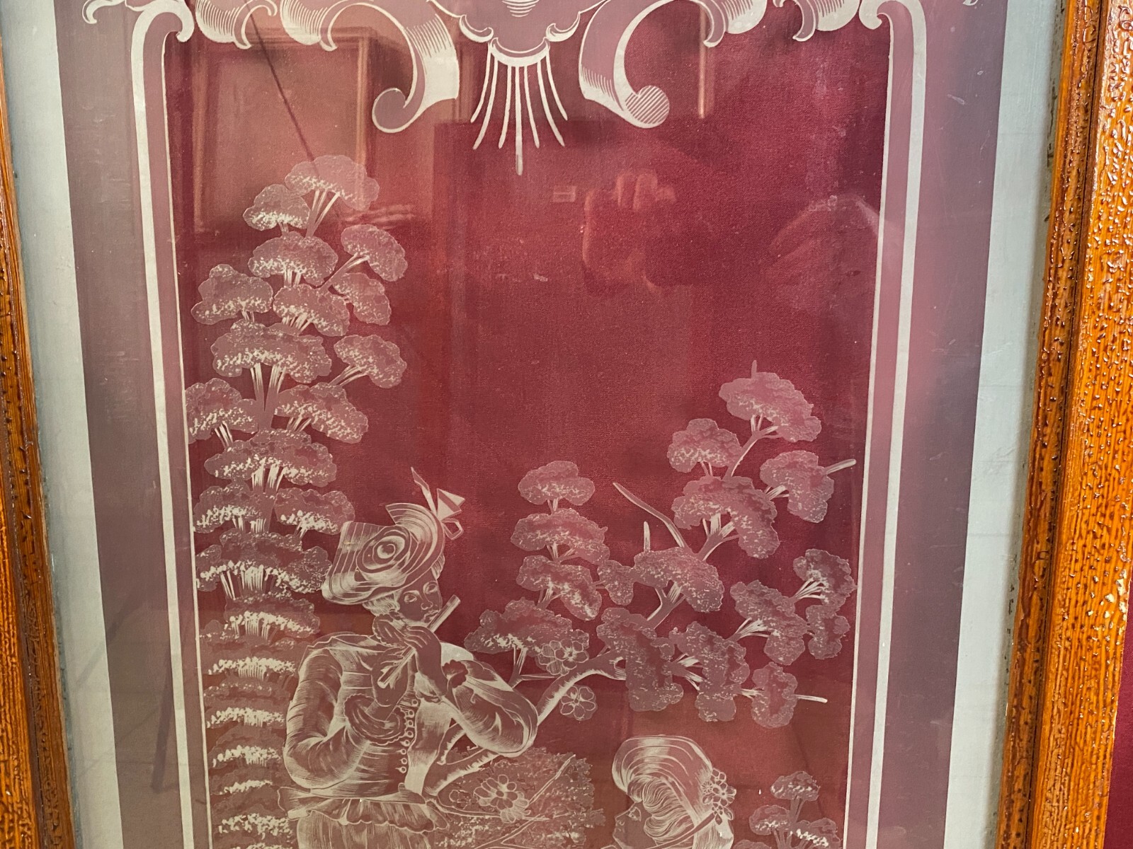 ANTIKE GLASSCHEIBE HISTORISMUS / JUGENDSTIL UM 1890 GALANTE PERSONEN 51x111cm – Bild 4