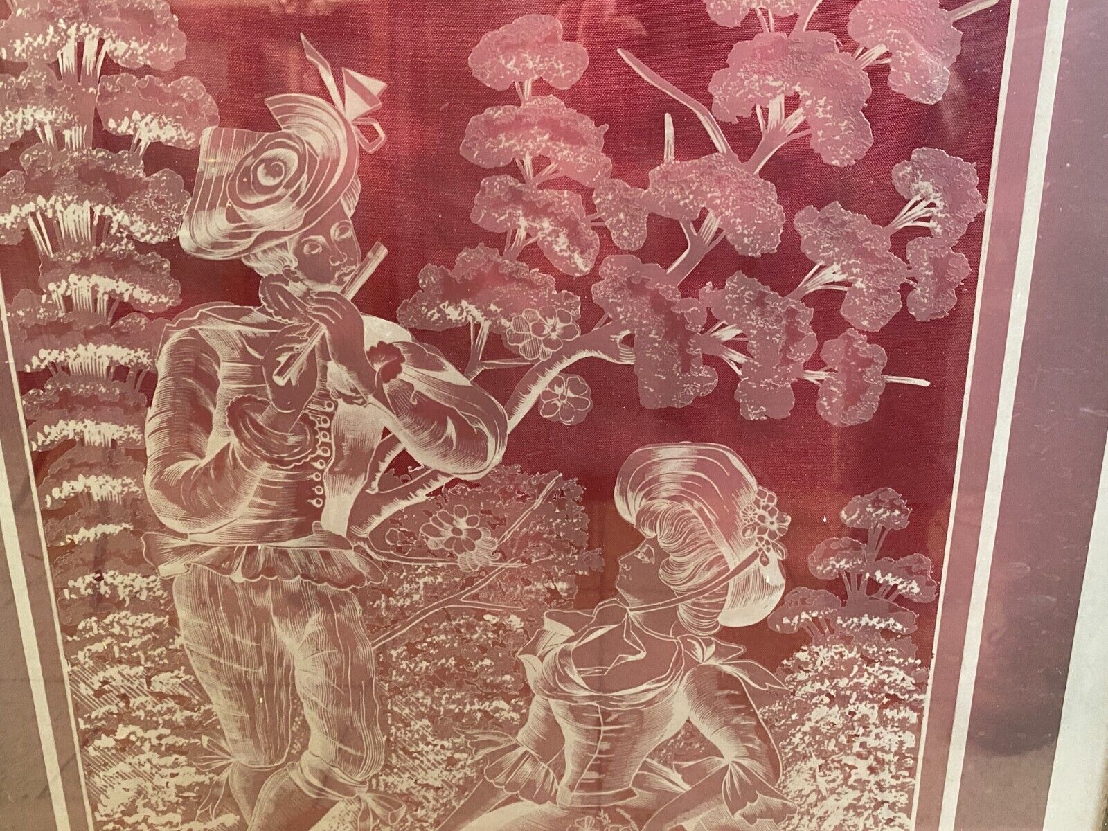 ANTIKE GLASSCHEIBE HISTORISMUS / JUGENDSTIL UM 1890 GALANTE PERSONEN 51x111cm – Bild 5