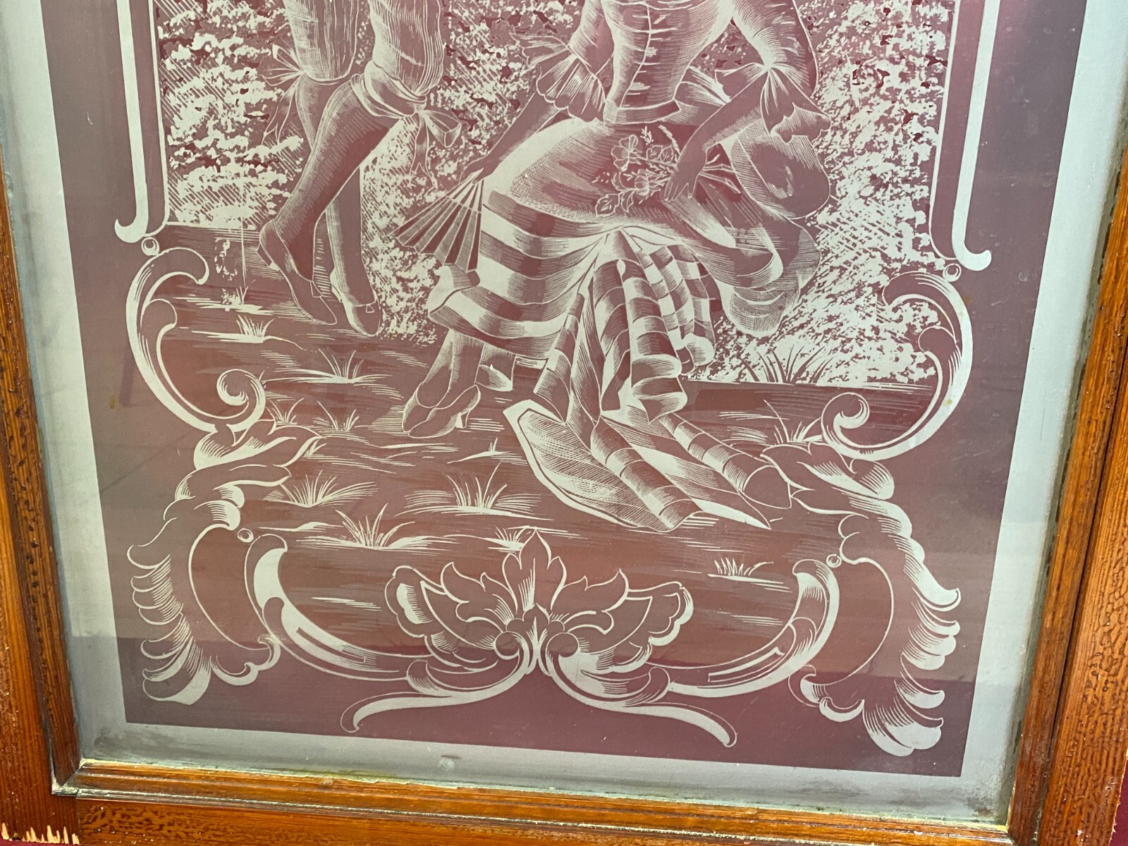 ANTIKE GLASSCHEIBE HISTORISMUS / JUGENDSTIL UM 1890 GALANTE PERSONEN 51x111cm – Bild 6