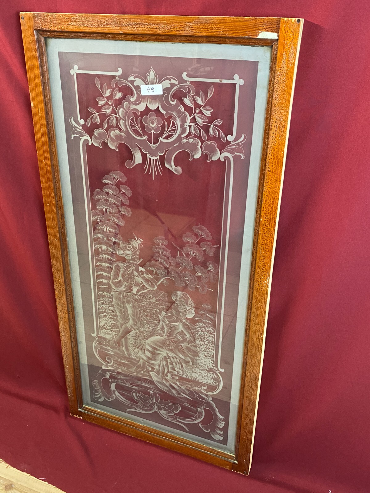 ANTIKE GLASSCHEIBE HISTORISMUS / JUGENDSTIL UM 1890 GALANTE PERSONEN 51x111cm – Bild 7