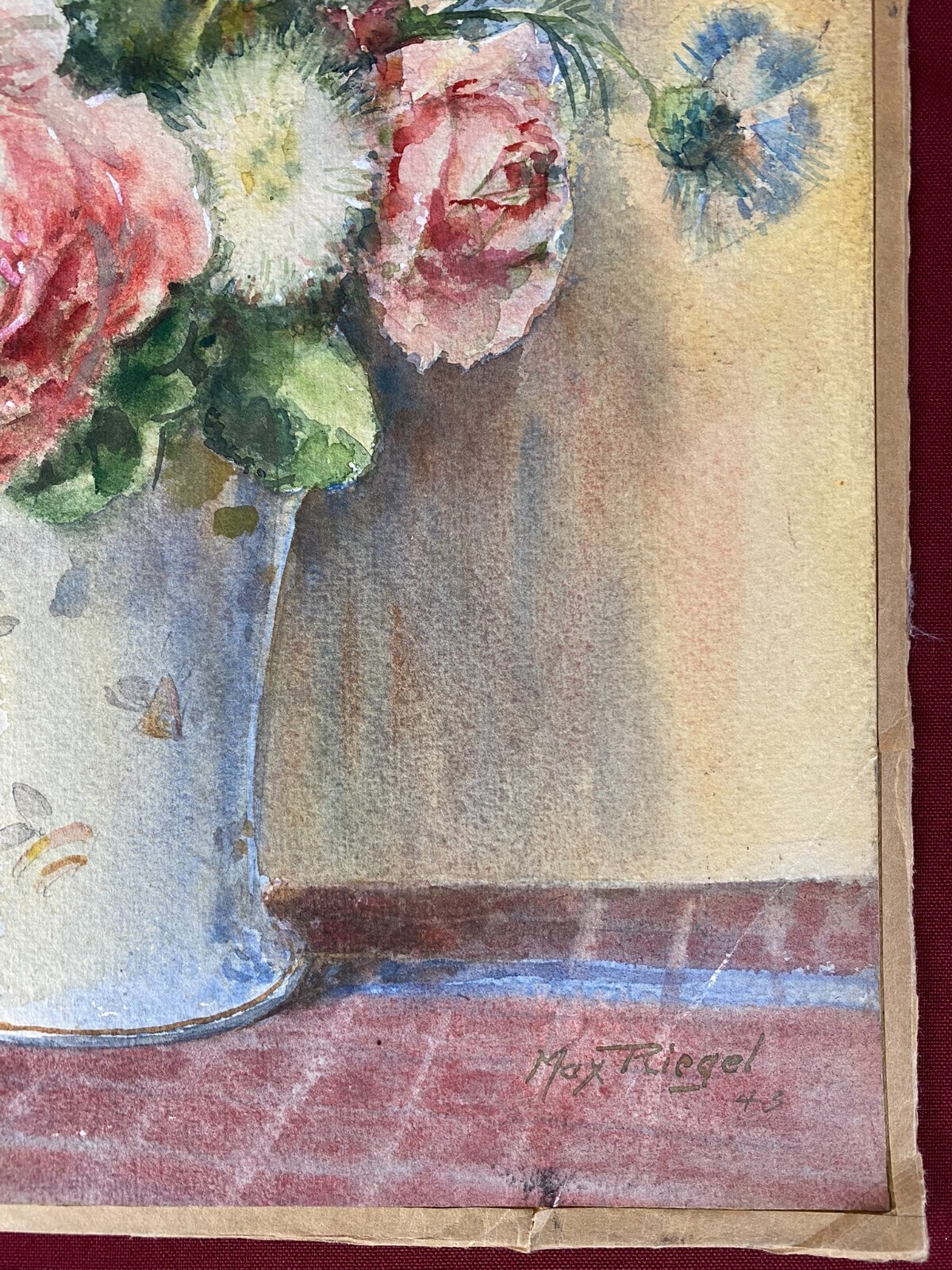 Antikes Aquarell auf Papier Blumenstillleben MAX RIEGER – Bild 10