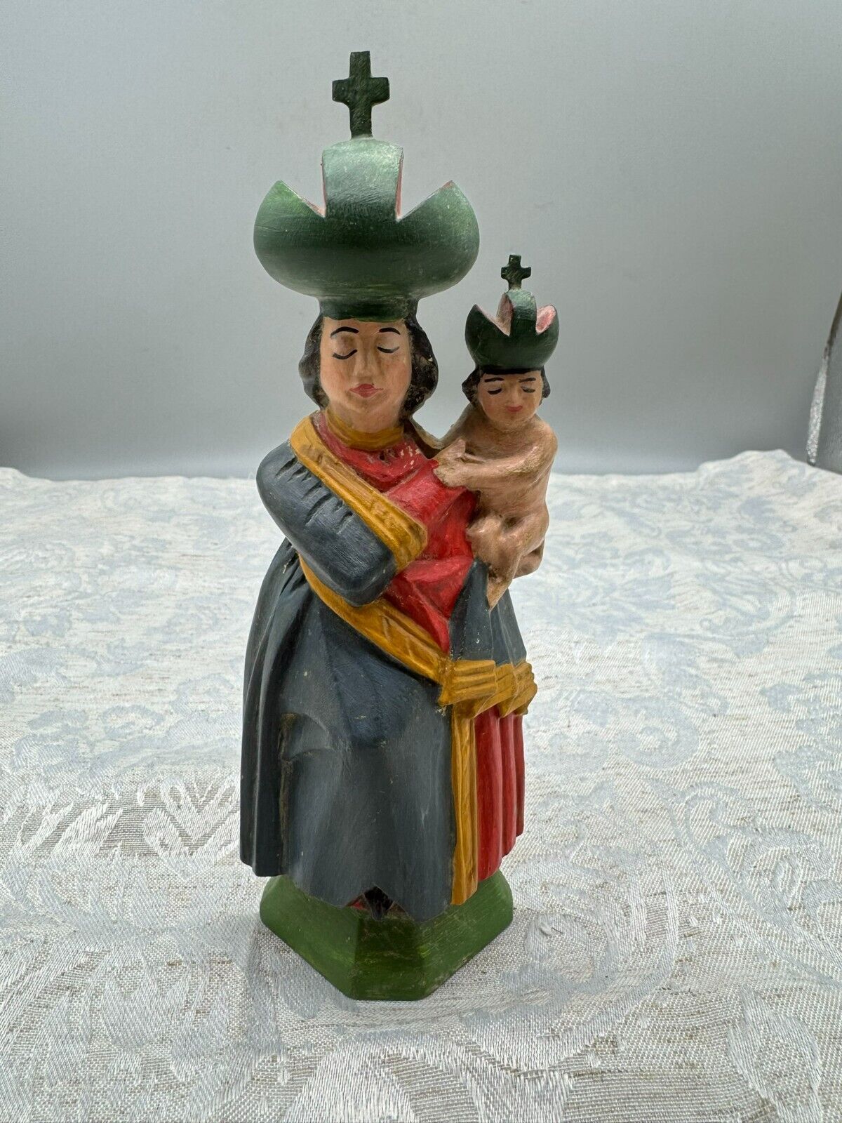 ALTE VINTAGE HEILIGENFIGUR HOLZ HEILIGE MARIA JESUS NACH ANTIKEM VORBILD