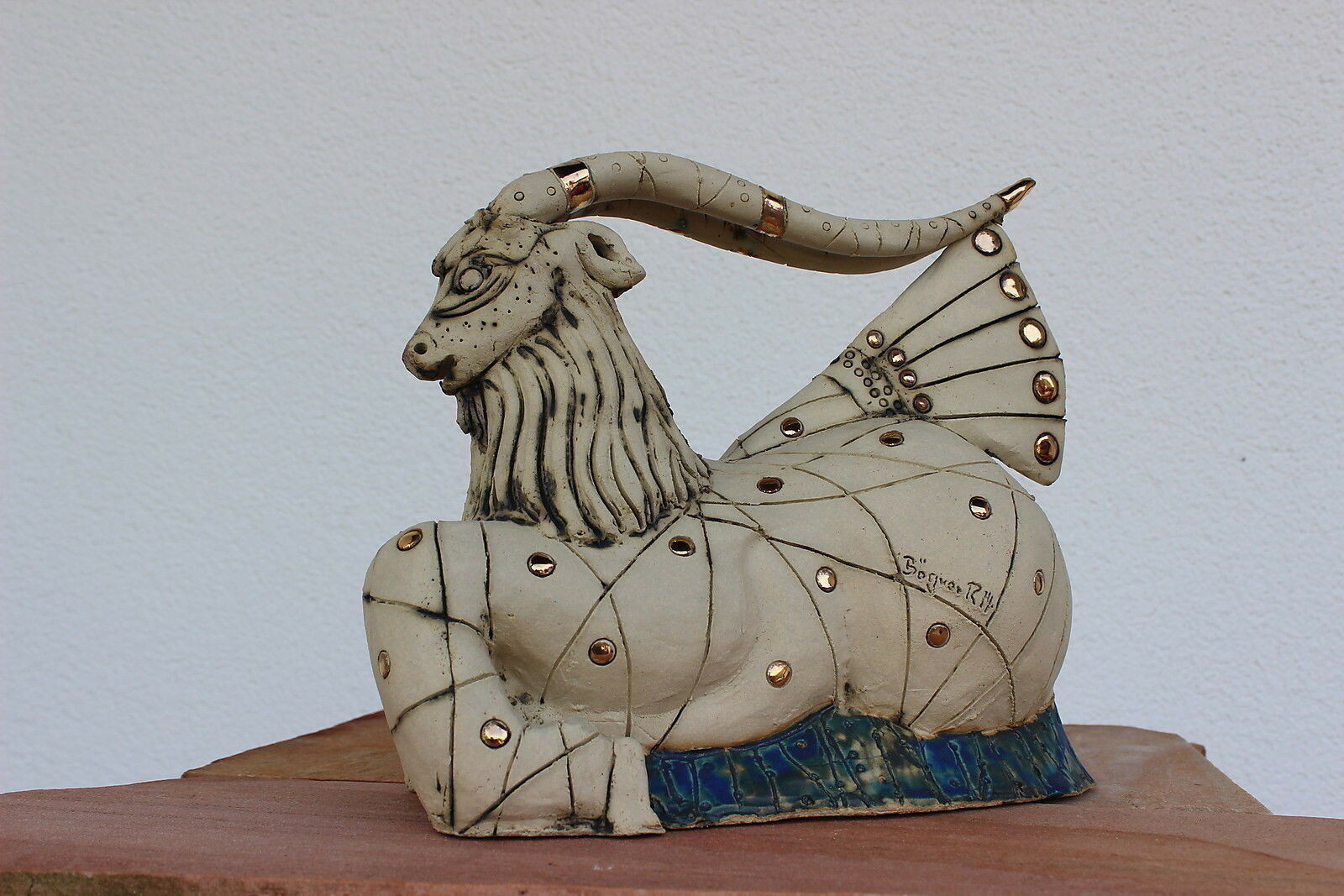 STERNZEICHEN STEINBOCK SKULPTUR AUS KERAMIK XXL VERGOLDET WUNDERSCHÖN HOCHWERTIG