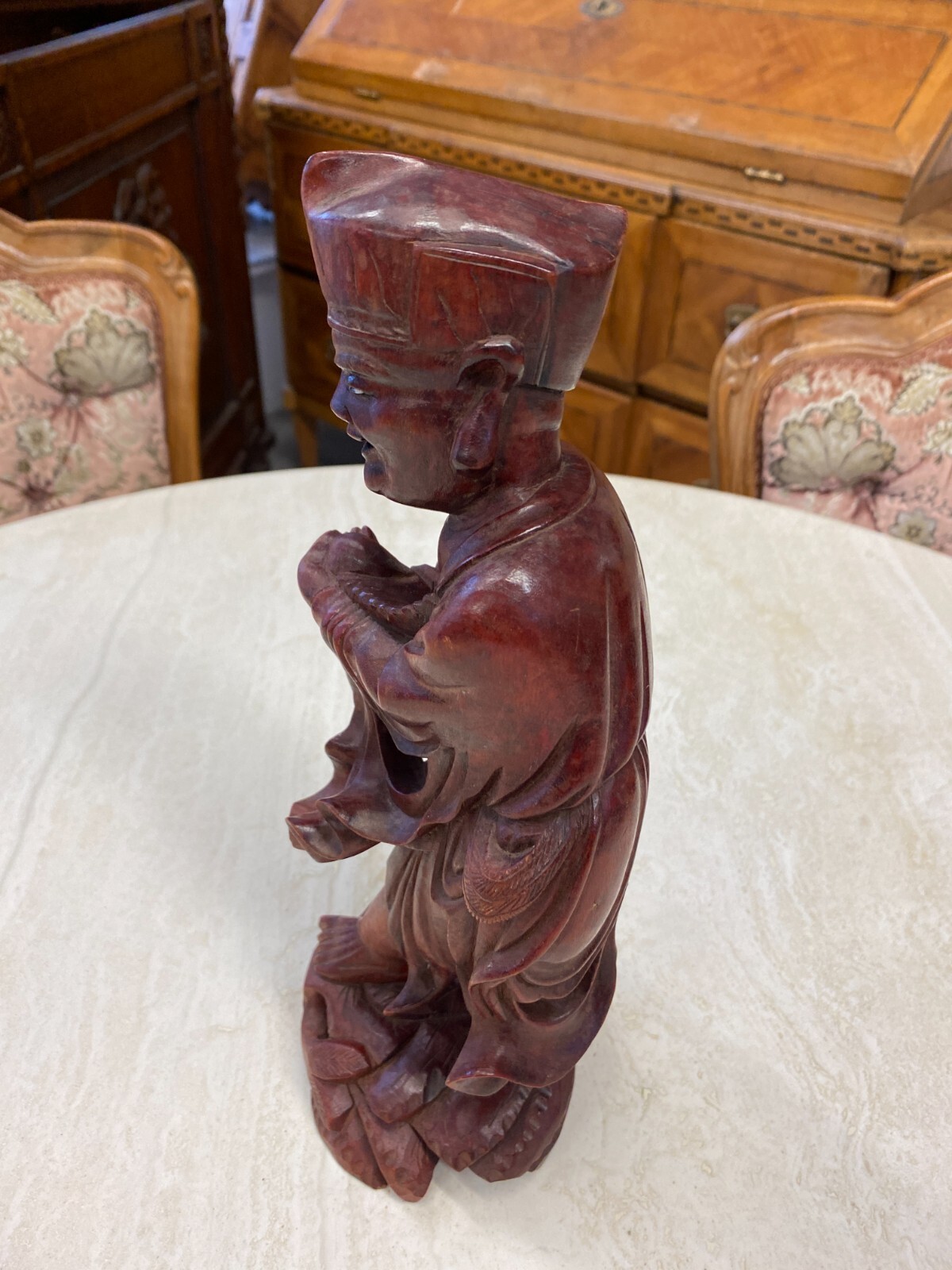 CHINA SKULPTUR AUS HOLZ STEHENDER GELEHRTER 32cm HOCH – Bild 11