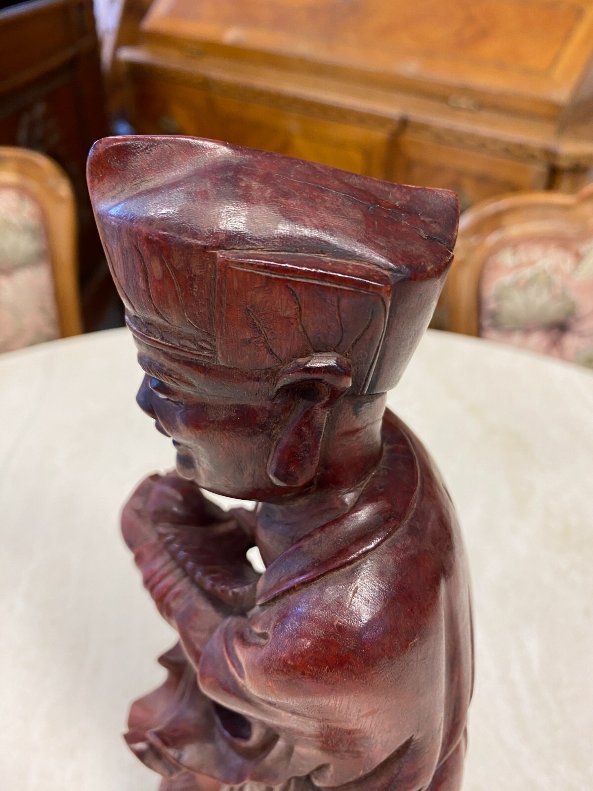 CHINA SKULPTUR AUS HOLZ STEHENDER GELEHRTER 32cm HOCH – Bild 12