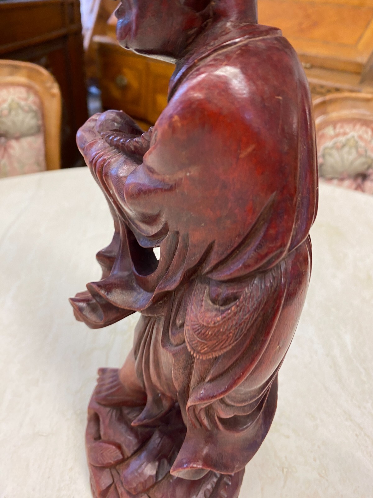 CHINA SKULPTUR AUS HOLZ STEHENDER GELEHRTER 32cm HOCH – Bild 13