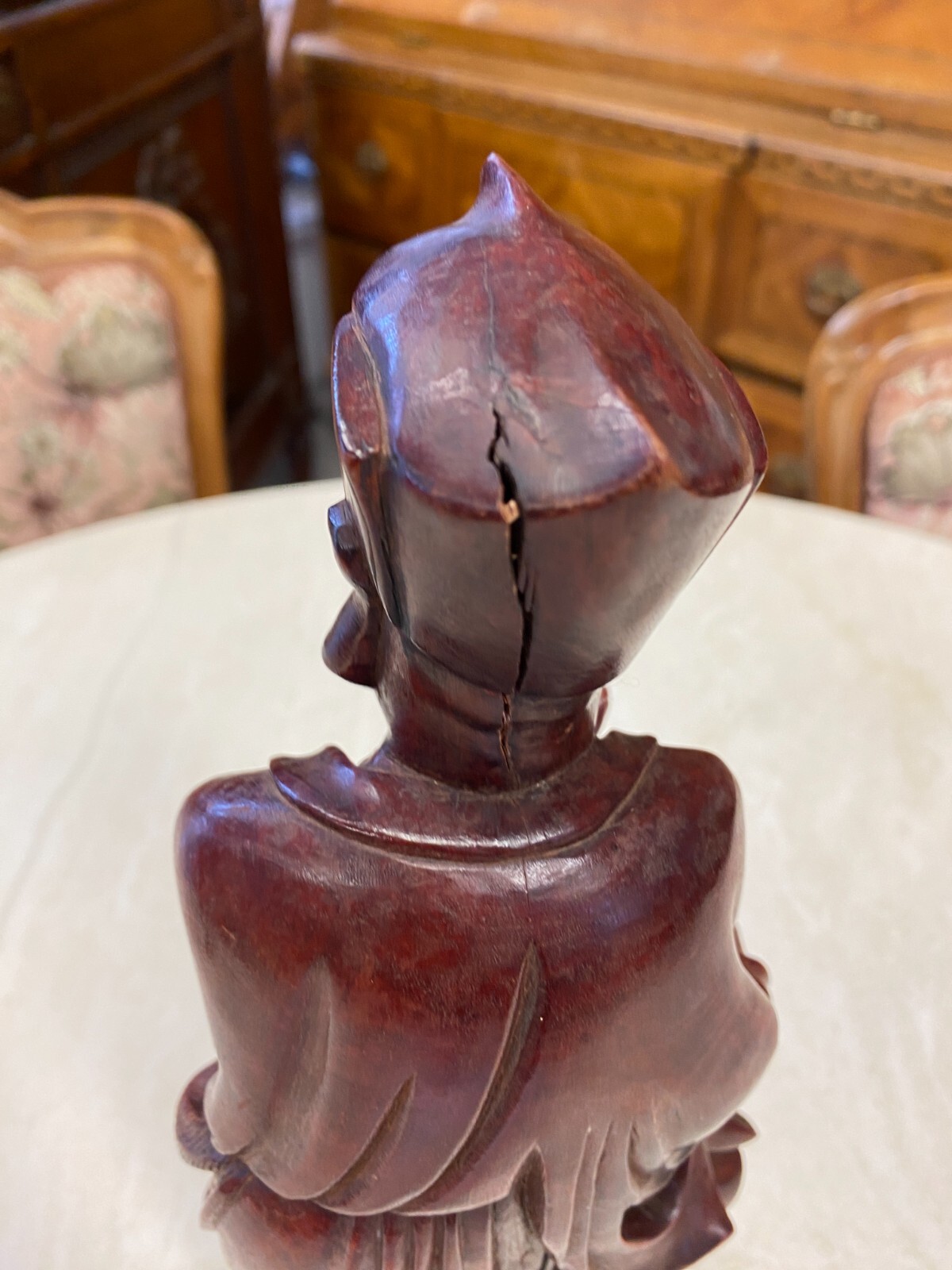 CHINA SKULPTUR AUS HOLZ STEHENDER GELEHRTER 32cm HOCH – Bild 16