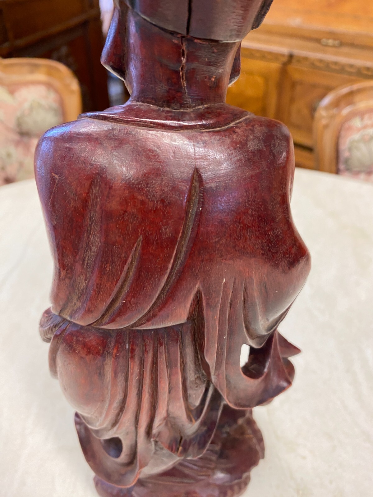 CHINA SKULPTUR AUS HOLZ STEHENDER GELEHRTER 32cm HOCH – Bild 17