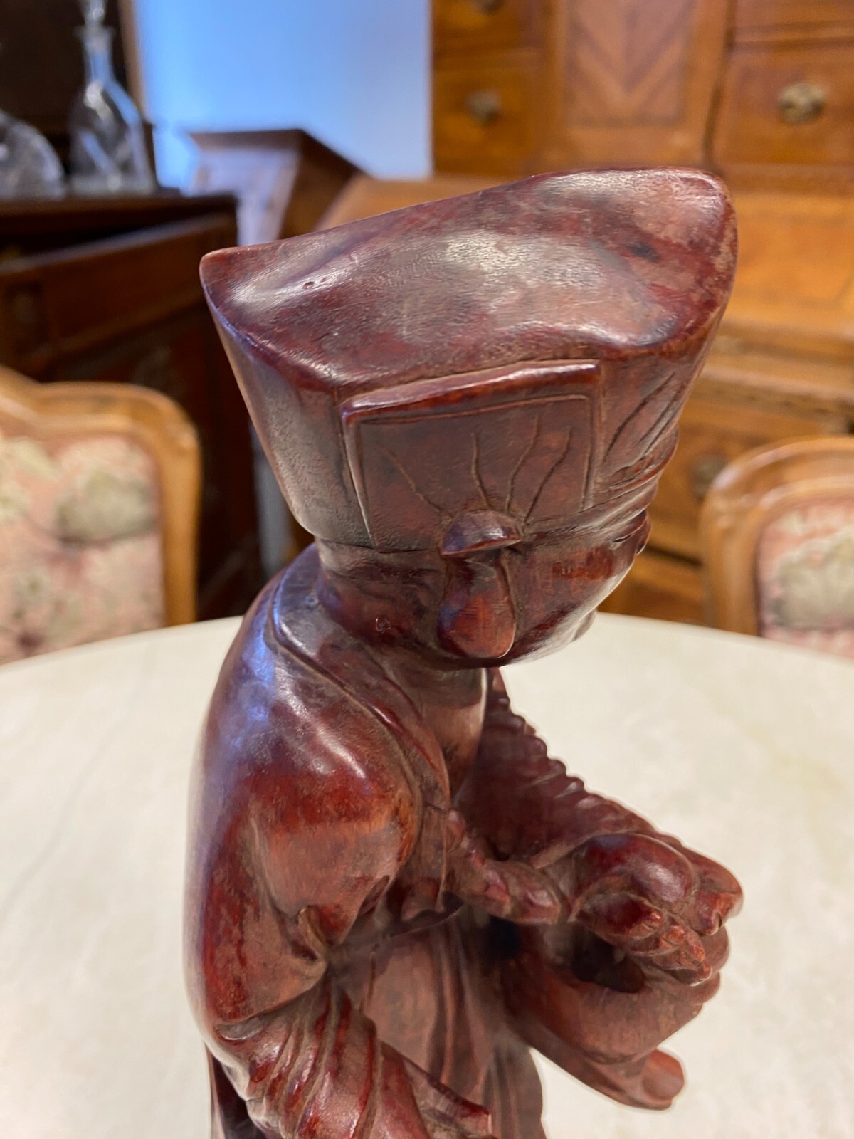 CHINA SKULPTUR AUS HOLZ STEHENDER GELEHRTER 32cm HOCH – Bild 8