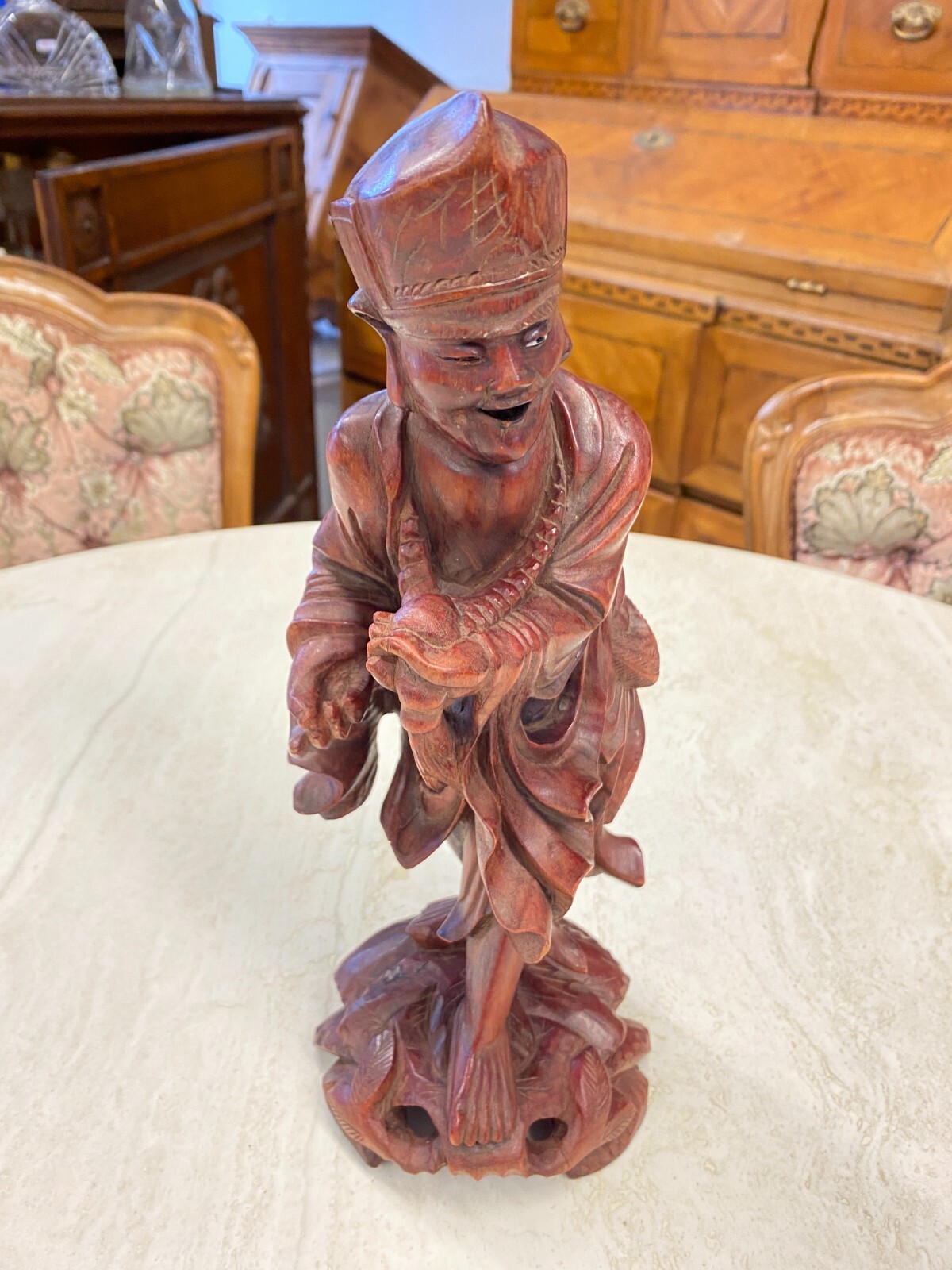 CHINA SKULPTUR AUS HOLZ STEHENDER GELEHRTER 32cm HOCH