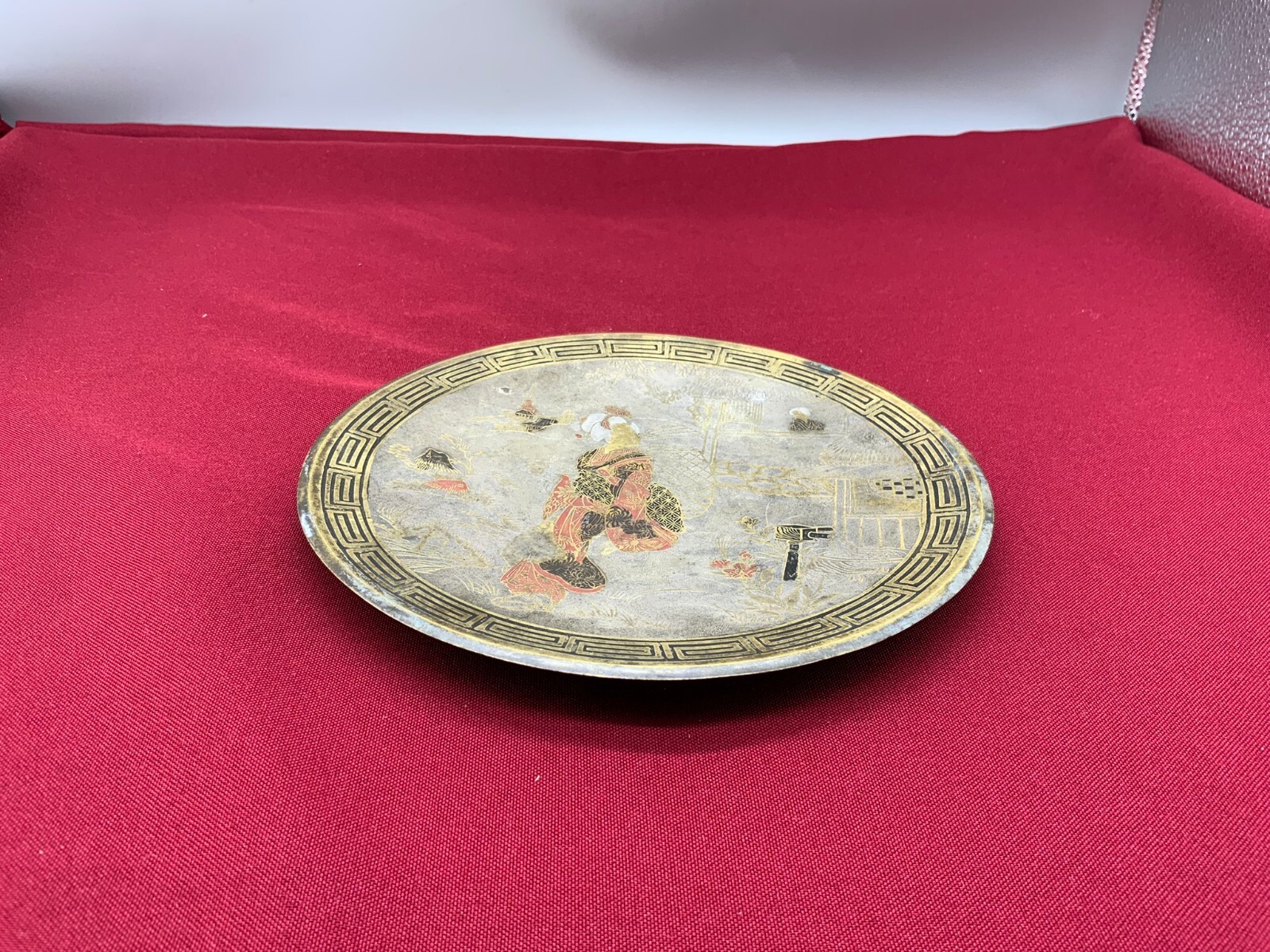 ANTIKER JAPAN TELLER AUS GELBGUSS / MESSING MIT EMAILLE DEKOR 19 TES JHDT – Bild 11