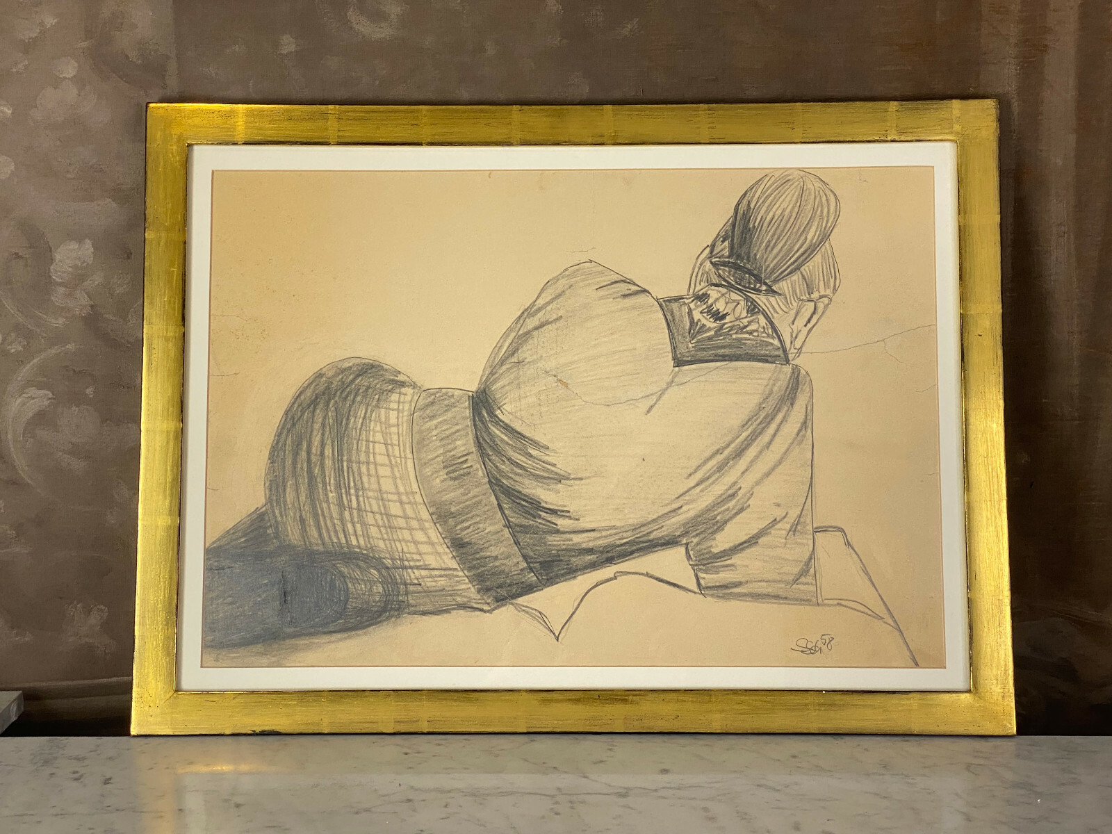 ZEICHNUNG AUF PAPIER HOCHWERTIG GERAHMT SIGNIERT ABMESSUNGEN 60x51cm