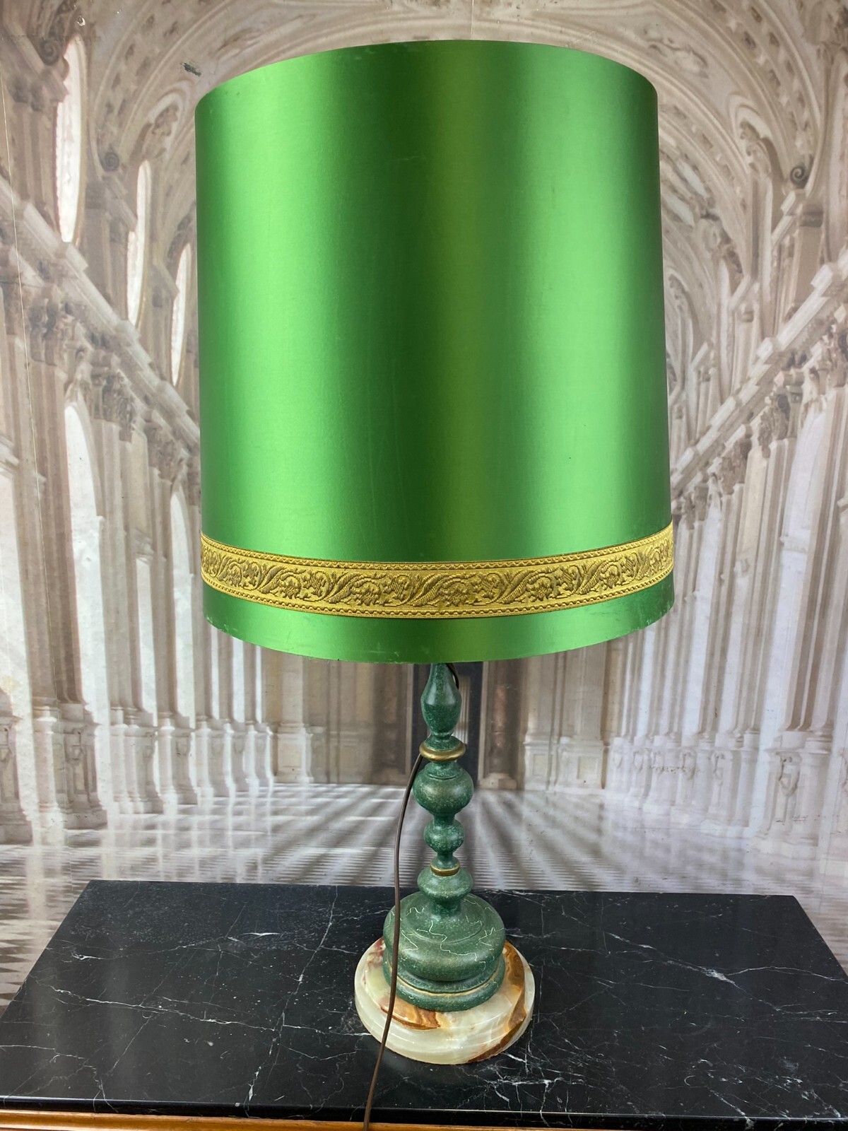 VINTAGE TISCHLAMPE FUSS AUS HOLZ UND ONYX – Bild 12
