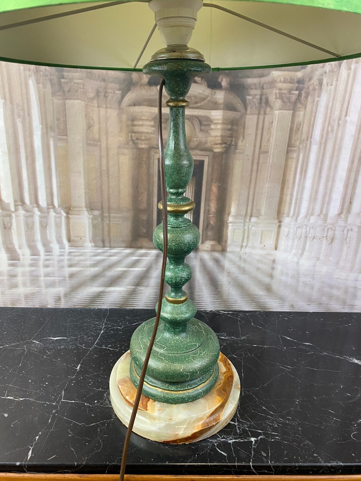 VINTAGE TISCHLAMPE FUSS AUS HOLZ UND ONYX – Bild 4
