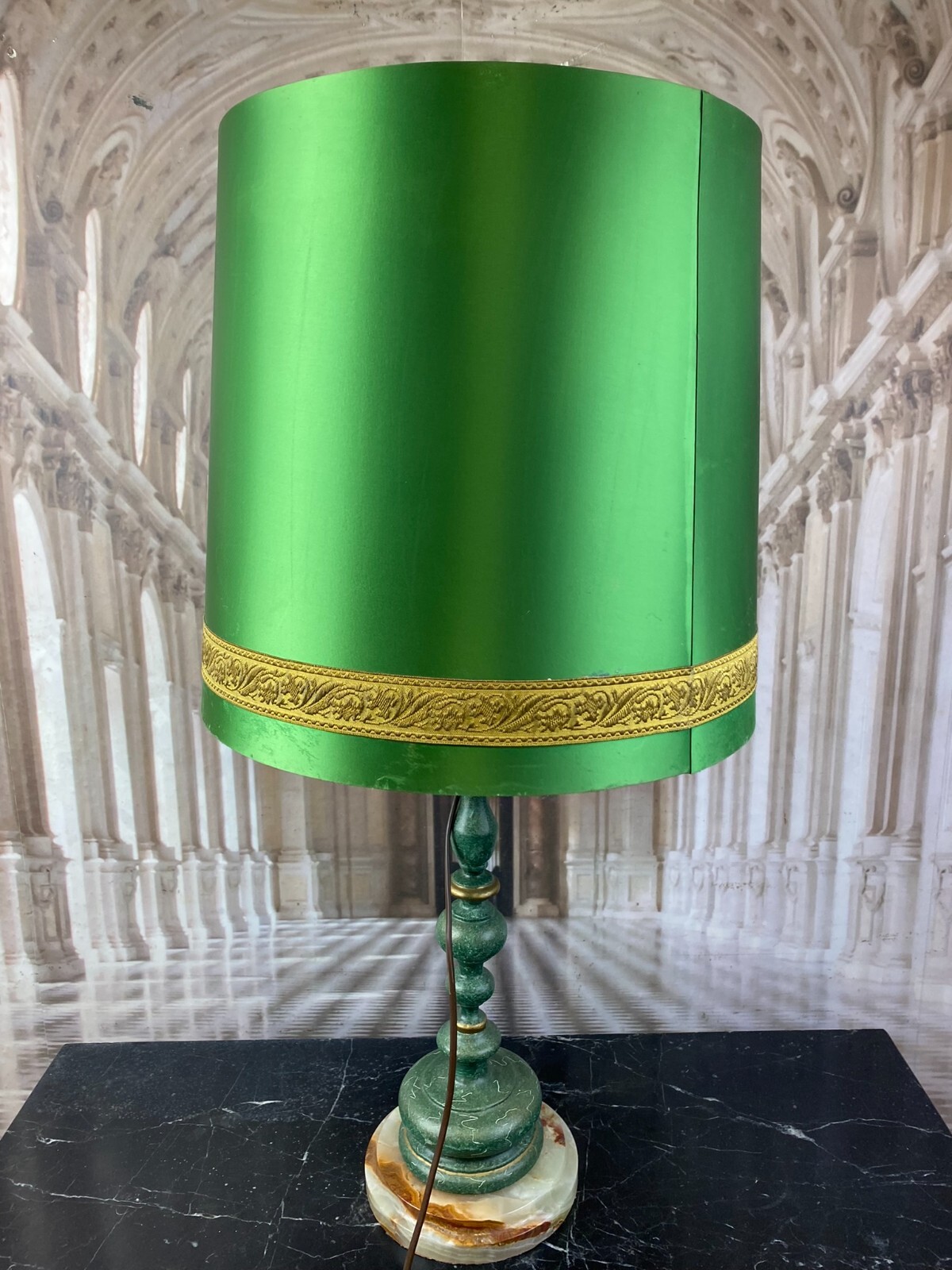 VINTAGE TISCHLAMPE FUSS AUS HOLZ UND ONYX – Bild 6