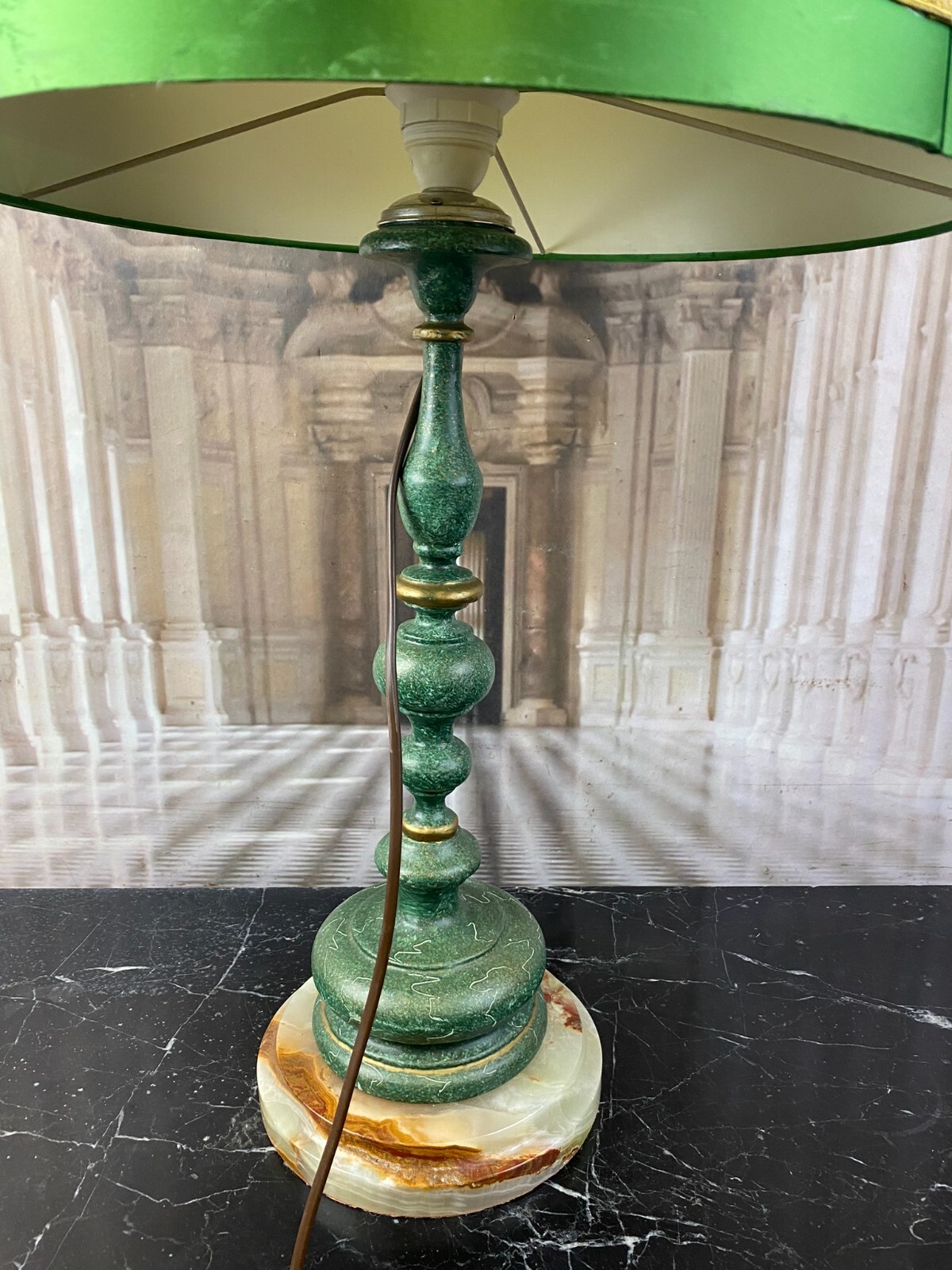 VINTAGE TISCHLAMPE FUSS AUS HOLZ UND ONYX – Bild 8