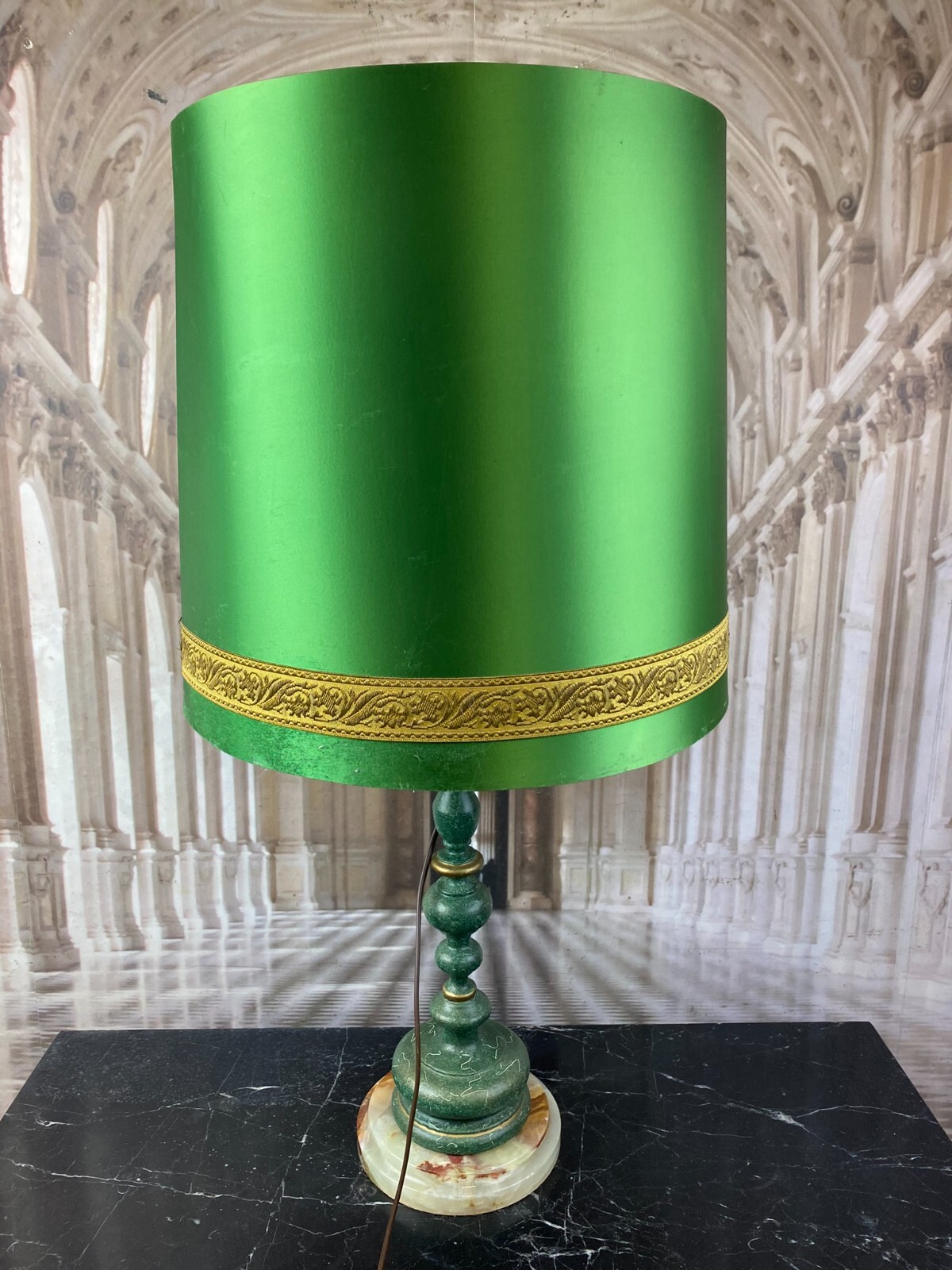 VINTAGE TISCHLAMPE FUSS AUS HOLZ UND ONYX – Bild 9