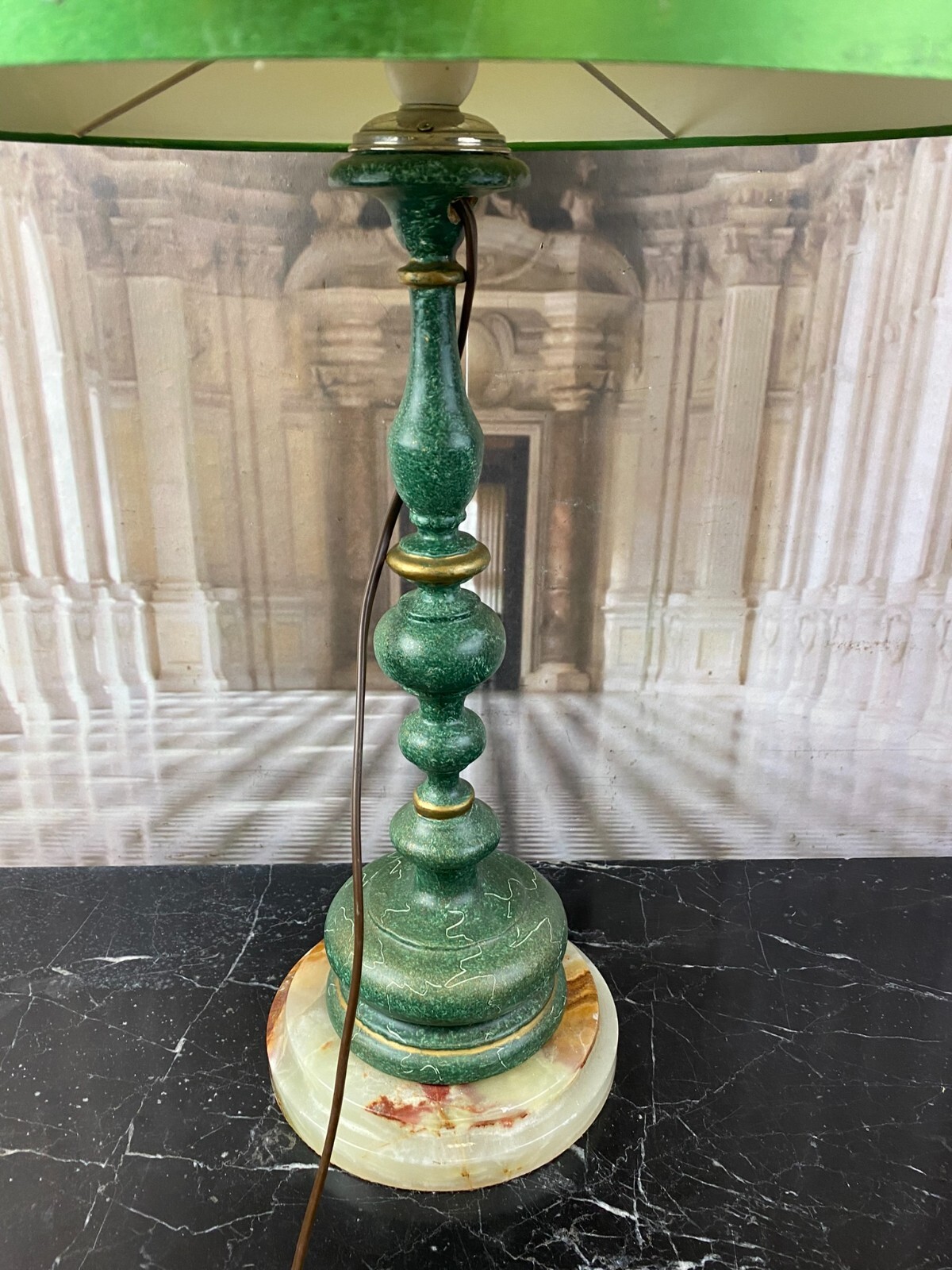 VINTAGE TISCHLAMPE FUSS AUS HOLZ UND ONYX – Bild 10