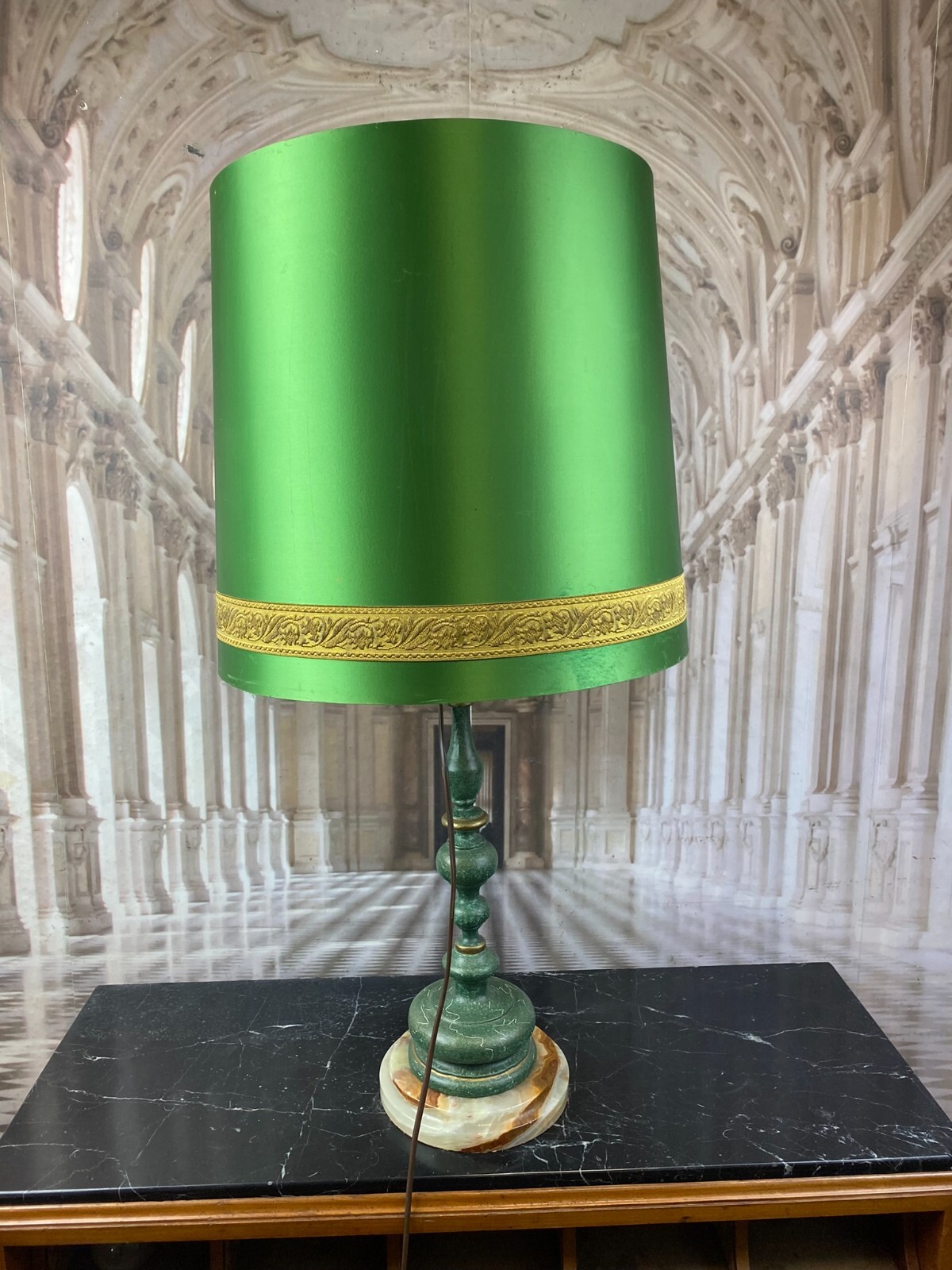 VINTAGE TISCHLAMPE FUSS AUS HOLZ UND ONYX