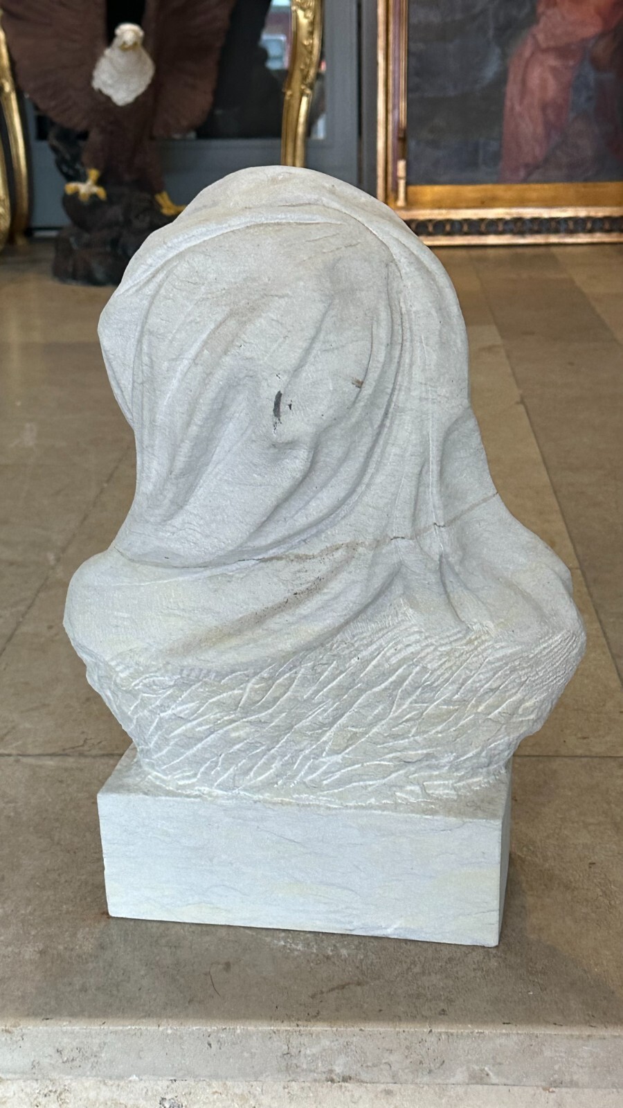 BÜSTE AUS SANDSTEIN HANDBEHAUEN PORTRAIT EINES KINDES 38cm – Bild 6