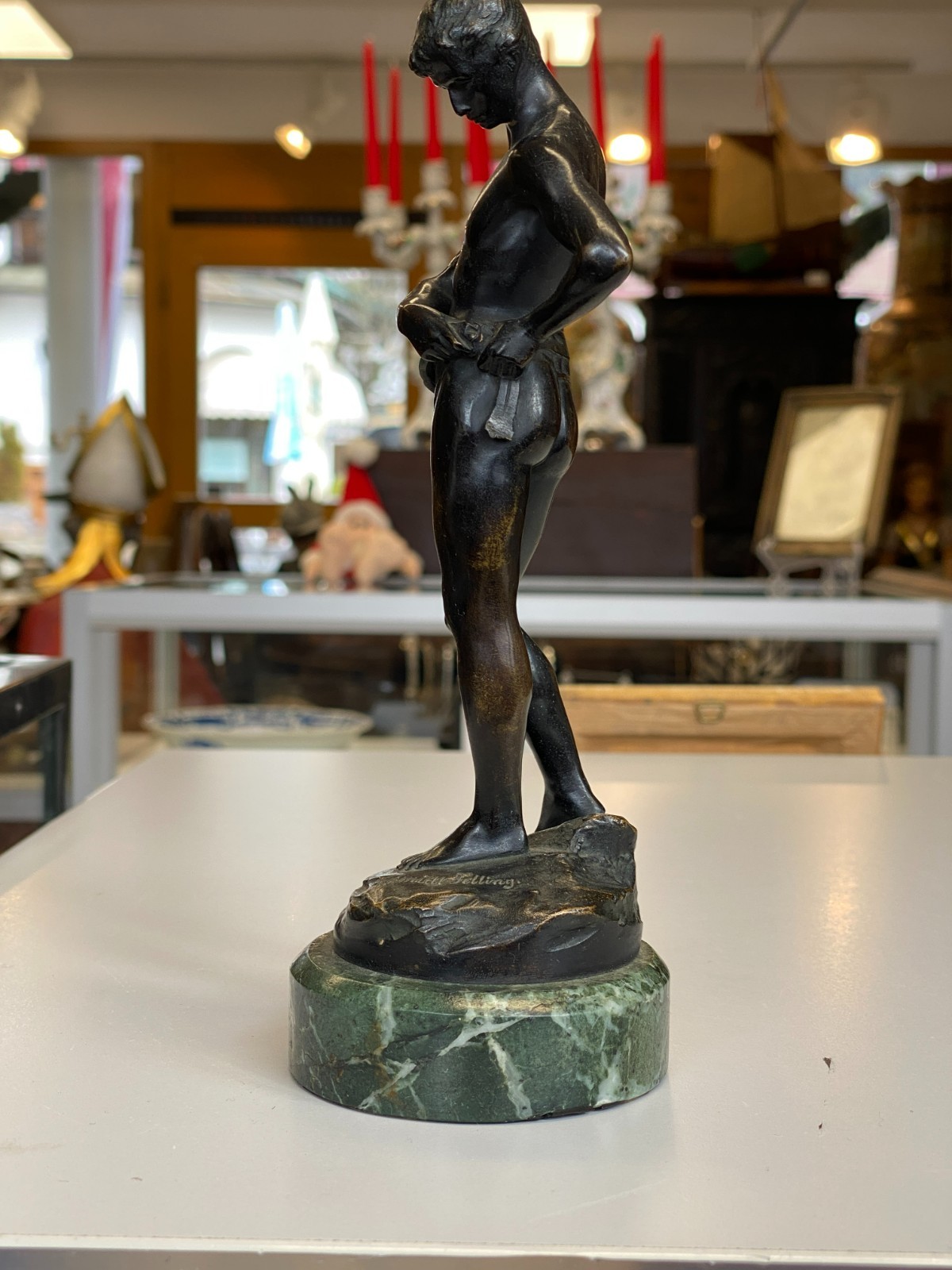 Julius Paul SCHMIDT-FELLING (1835-1920) BRONZE SKULPTUR JUNGER KÄMPFER AKT – Bild 3