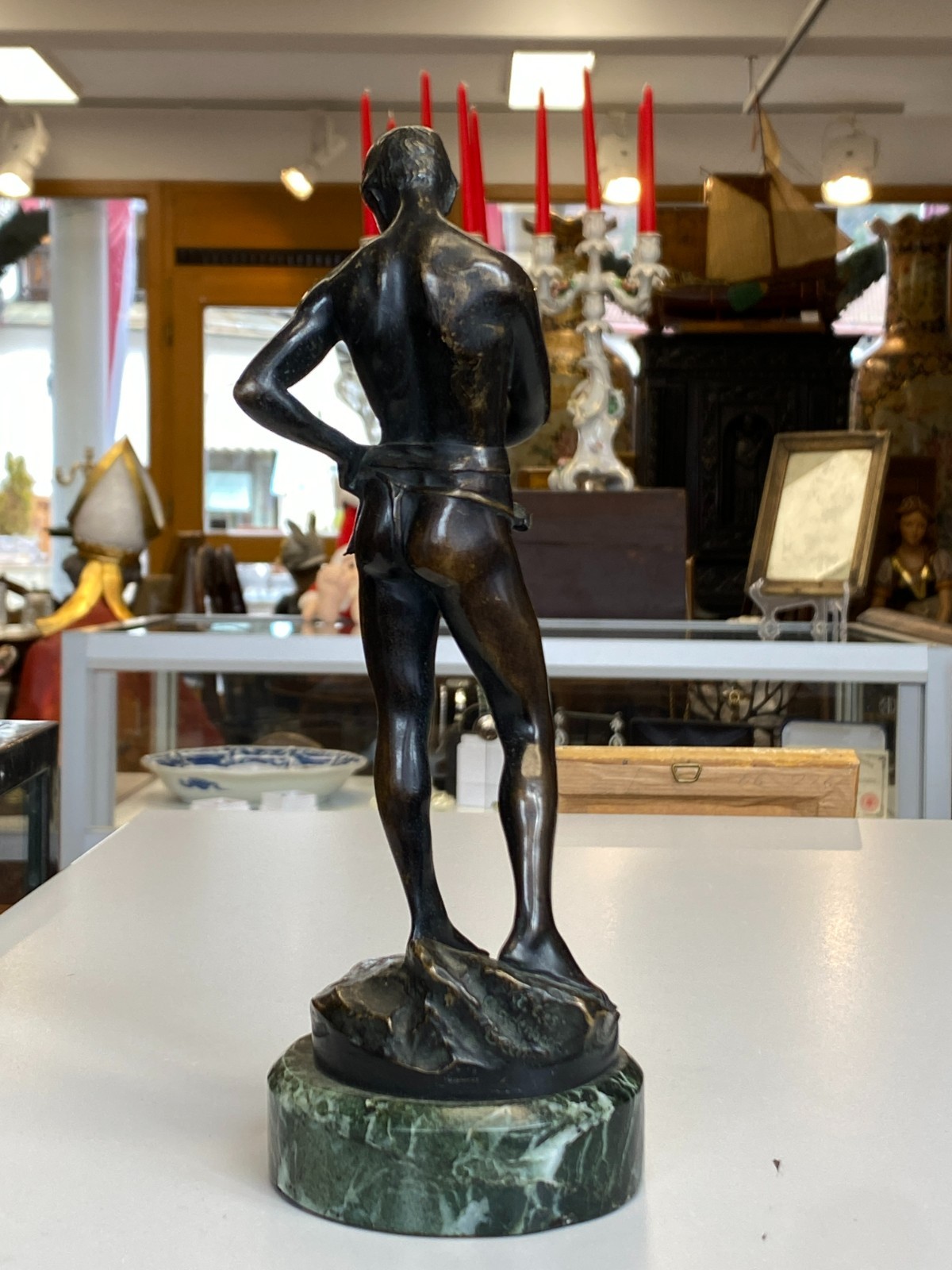 Julius Paul SCHMIDT-FELLING (1835-1920) BRONZE SKULPTUR JUNGER KÄMPFER AKT – Bild 4