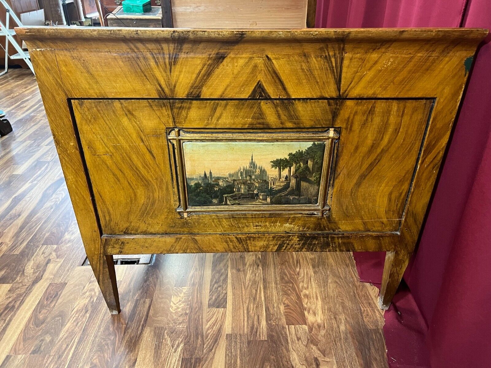 IRSCHENBERGER BETT BETTGESTELL ANTIK UM 1820 HOLZ HANDBEMALT HEILIGEN BILDER – Bild 3