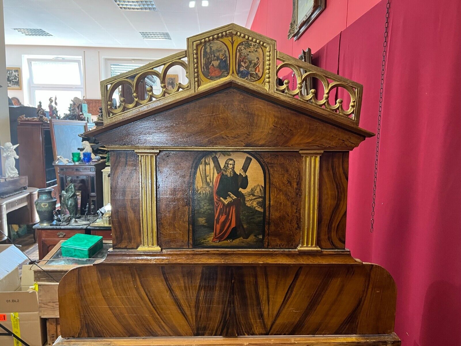 IRSCHENBERGER BETT BETTGESTELL ANTIK UM 1820 HOLZ HANDBEMALT HEILIGEN BILDER – Bild 9