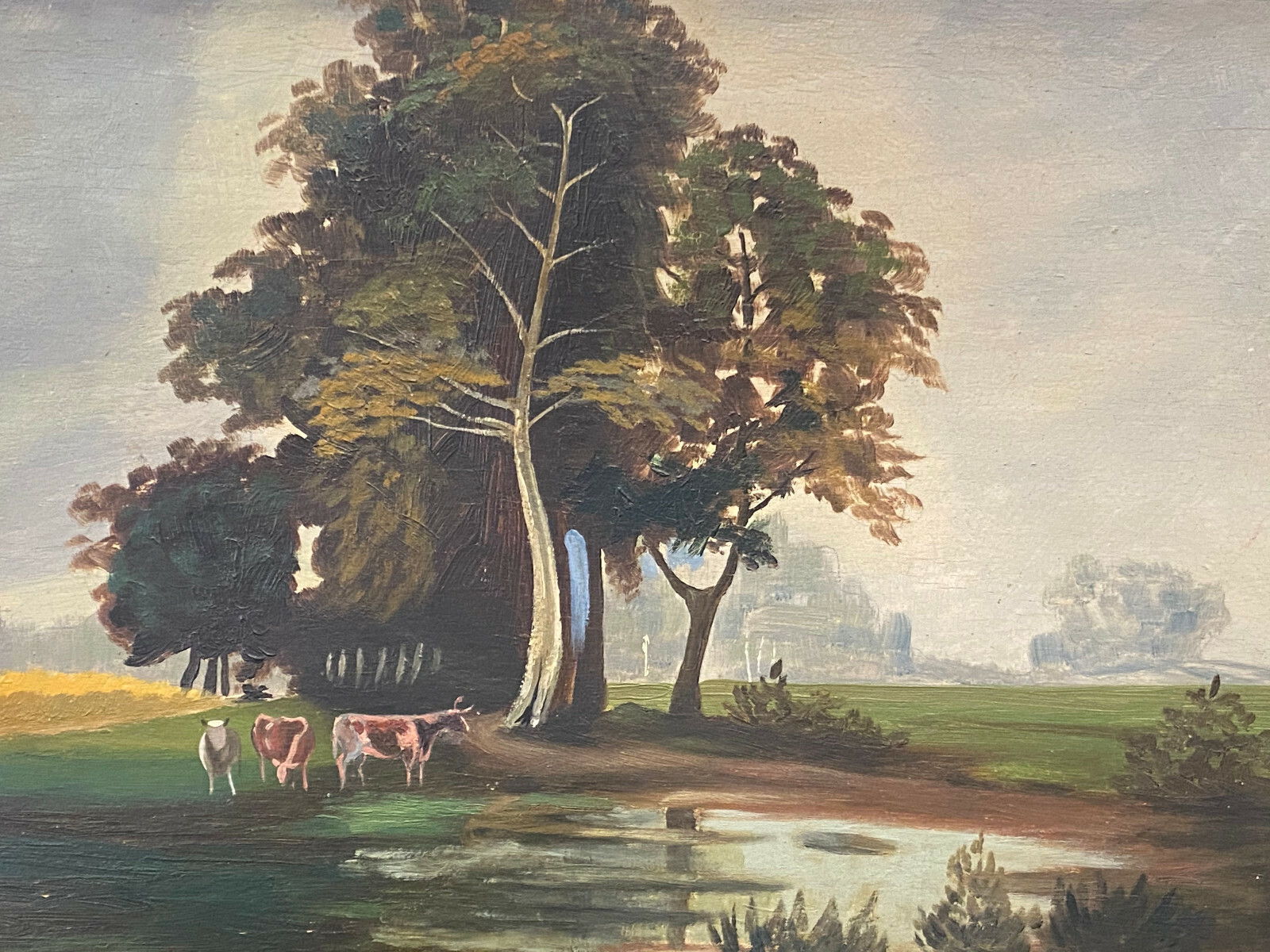 ÖL GEMÄLDE LANDSCHAFT KÜHE AM WEIHER SIGNIERT F. LASSEE ABMESSUNGEN 62x52cm – Bild 3