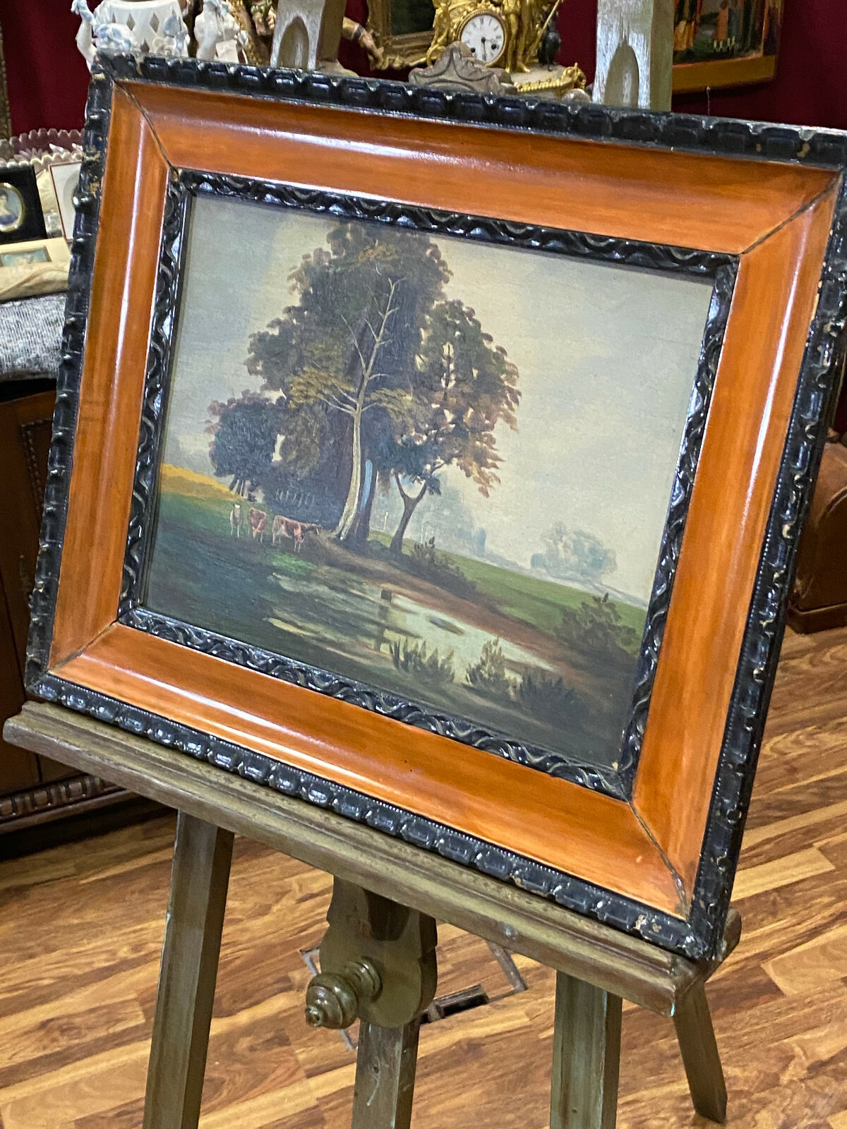 ÖL GEMÄLDE LANDSCHAFT KÜHE AM WEIHER SIGNIERT F. LASSEE ABMESSUNGEN 62x52cm – Bild 9
