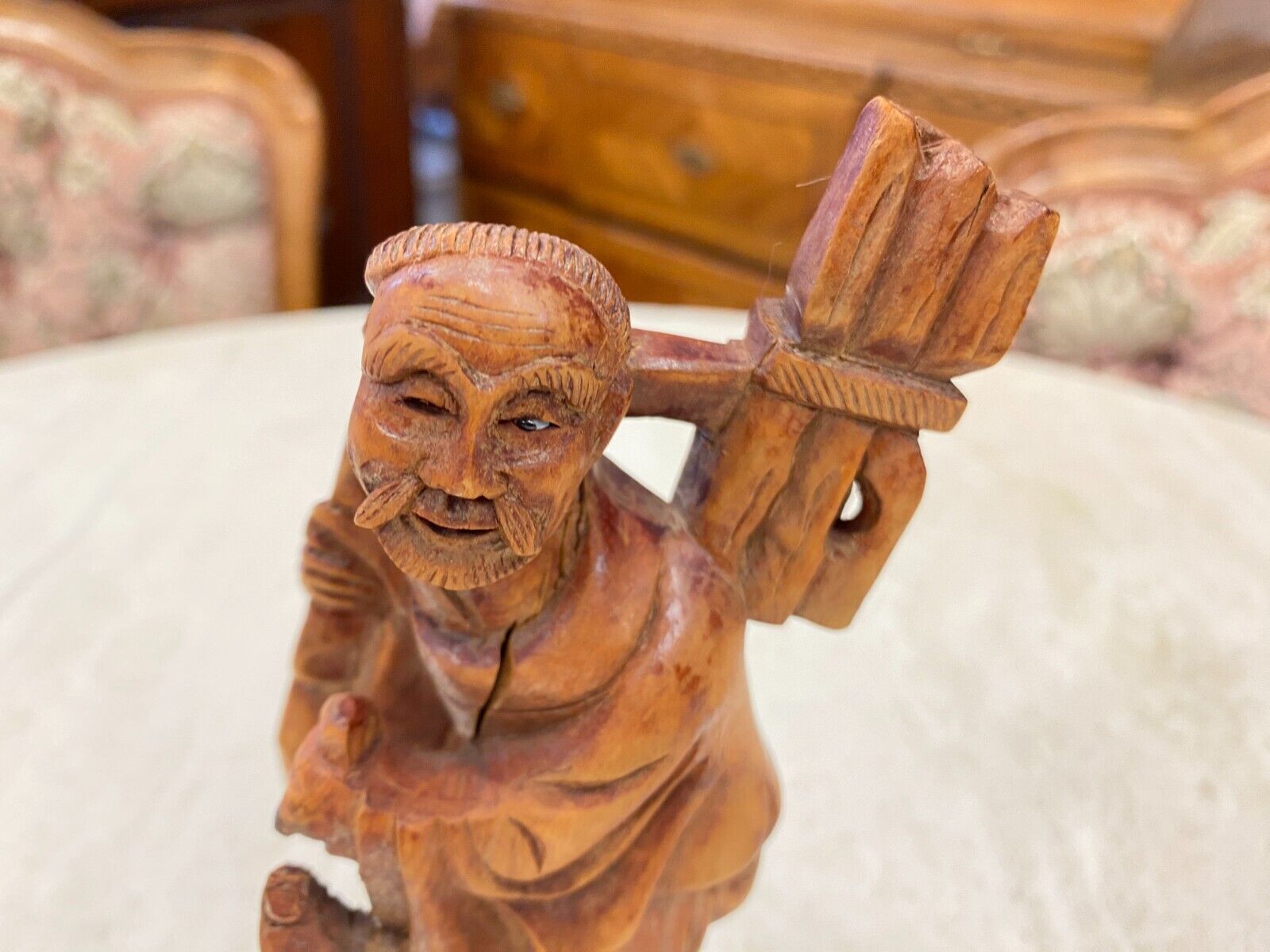 CHINA SKULPTUR AUS HOLZ BAUER 21cm HOCH – Bild 4