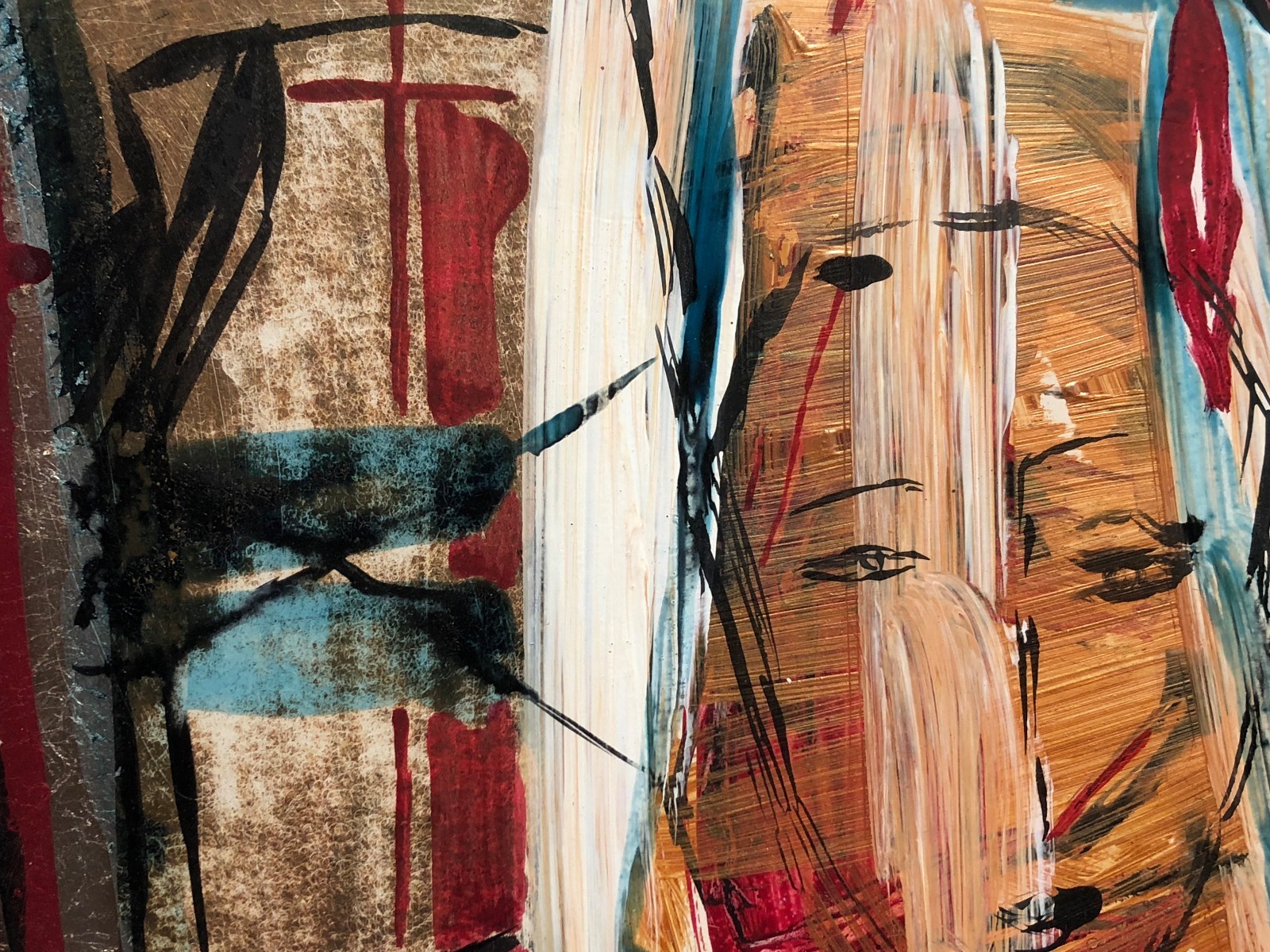 ÖLGEMÄLDE ABSTRAKT GESICHTER ENZO ARDUINI 1952 GEMÄLDE NEIN ZUM KRIEG II – Bild 3
