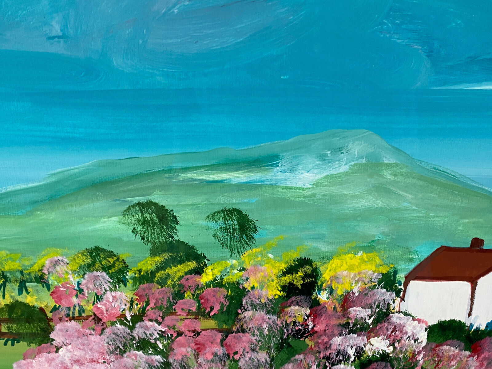 SEHR GROSSES AQUARELL MASSIV GERAHMT FRÜHLING LANDSCHAFT SIGNIERT M. LAVEZOLLI – Bild 8