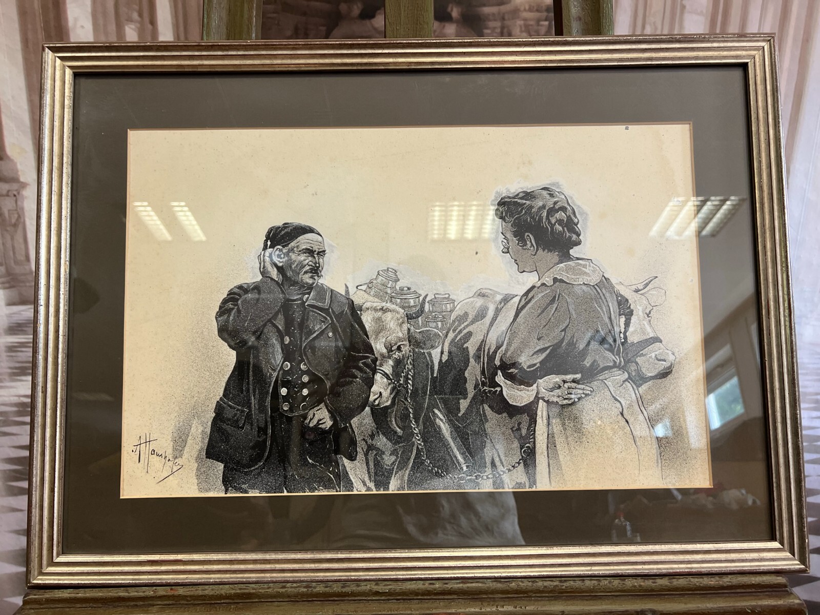 GRISAILLE AUF PAPIER PERSONEN BAUERN IN GESPRÄCH ALFRED HAUSHOFER (1872-1943)