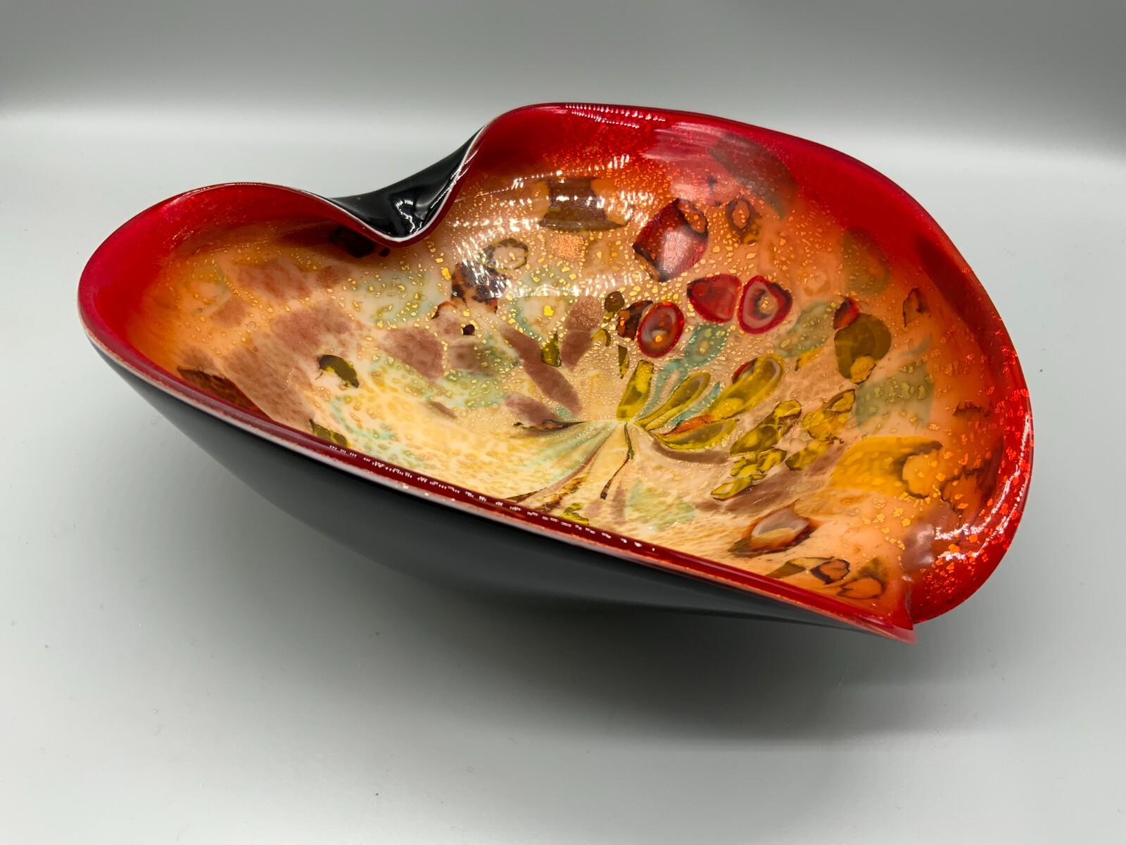 KÜNSTLERGLAS SCHALE AUS GLAS MASSIV GEARBEITET Ø 22cm OHNE CHIPS