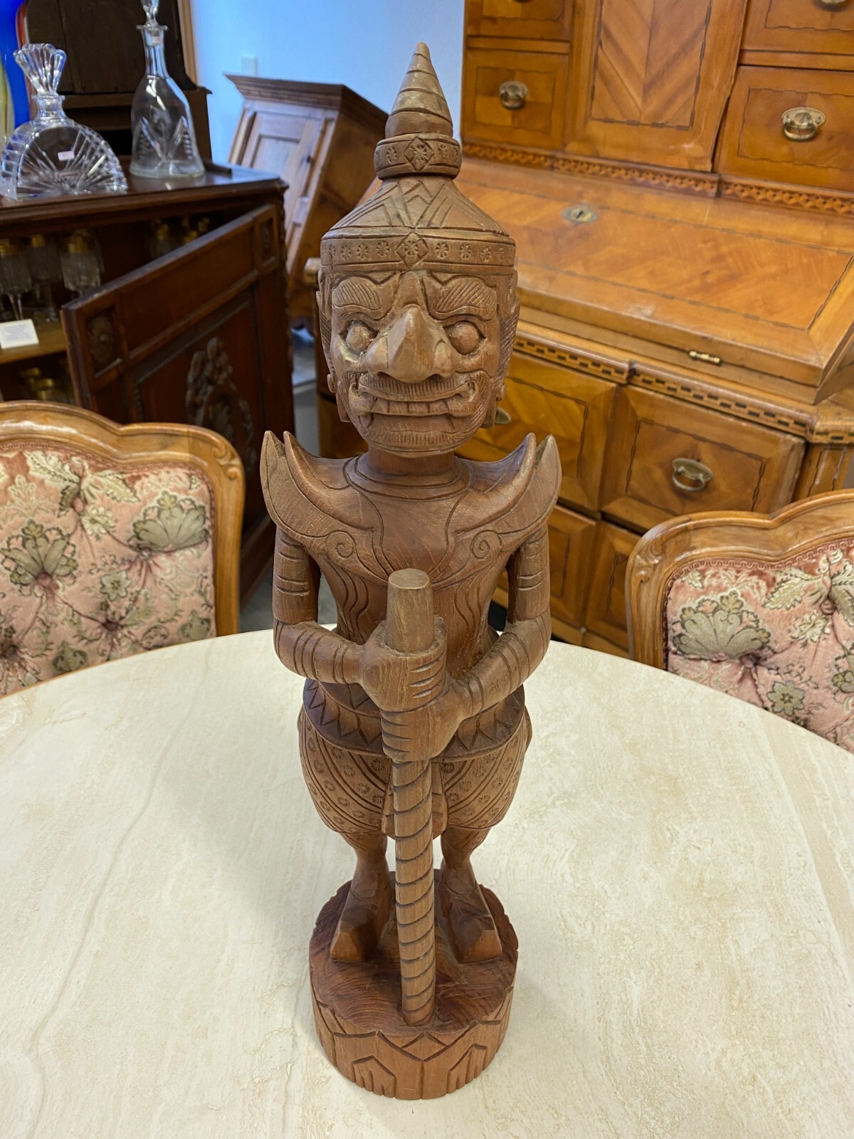 THAILAND SKULPTUR AUS HOLZ STEHENDER KRIEGER 50cm HOCH