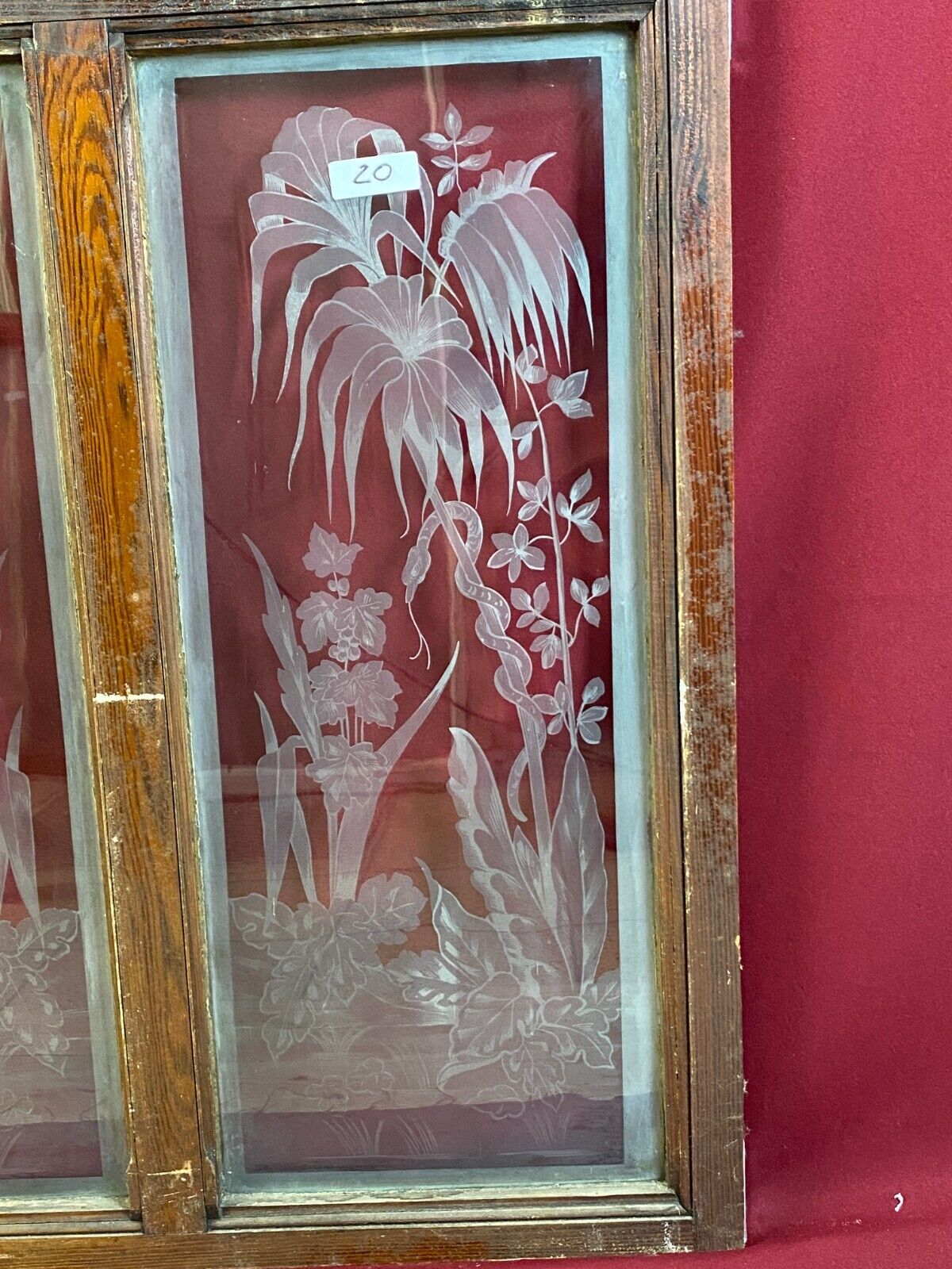 ANTIKE DOPPEL GLASSCHEIBE JUGENDSTIL UM 1890 SCHLANGE PALMEN – Bild 4