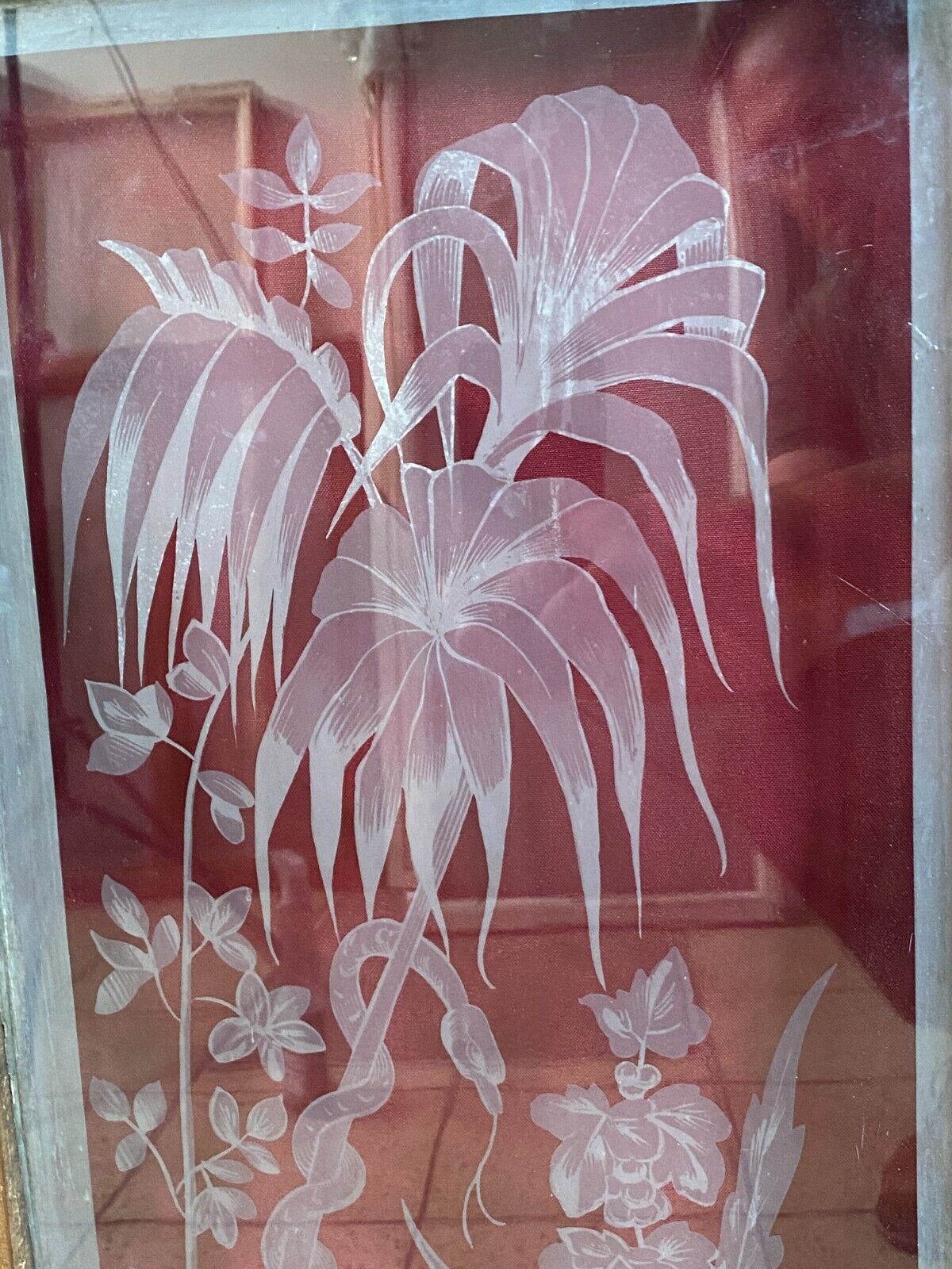 ANTIKE DOPPEL GLASSCHEIBE JUGENDSTIL UM 1890 SCHLANGE PALMEN – Bild 5